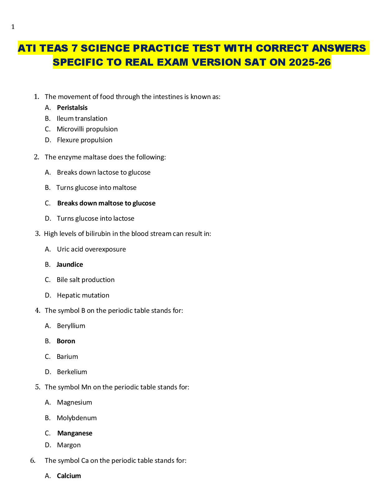 Preview image for ATI TEAS 7 SCIENCE PRACTICE TEST WITH CORRECT ANSWERS  SPECIFIC TO REAL EXAM VERSION SAT ON 2025-26