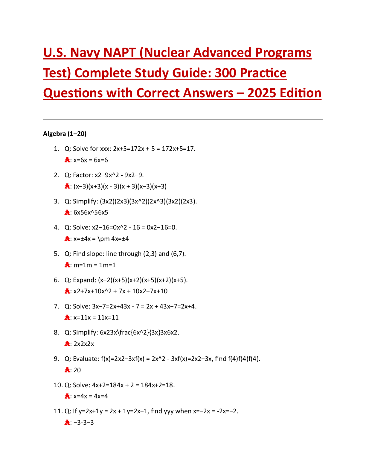 Preview image for U.S. Navy NAPT (Nuclear Advanced Programs Test) Complete Study Guide: 300 Practice Questions with Correct Answers – 2025 Edition