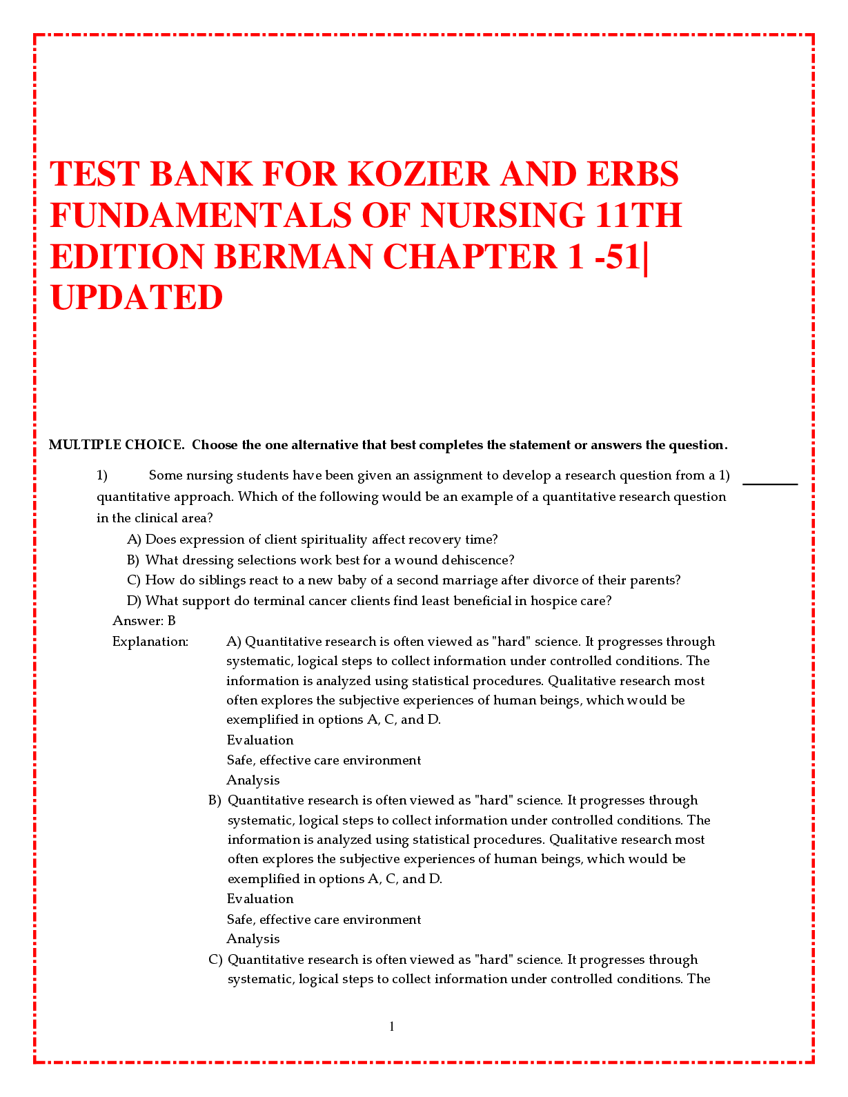 Preview image for TEST BANK FOR KOZIER AND ERBS FUNDAMENTALS OF NURSING 11TH EDITION BERMAN CHAPTER 1 -51 A+