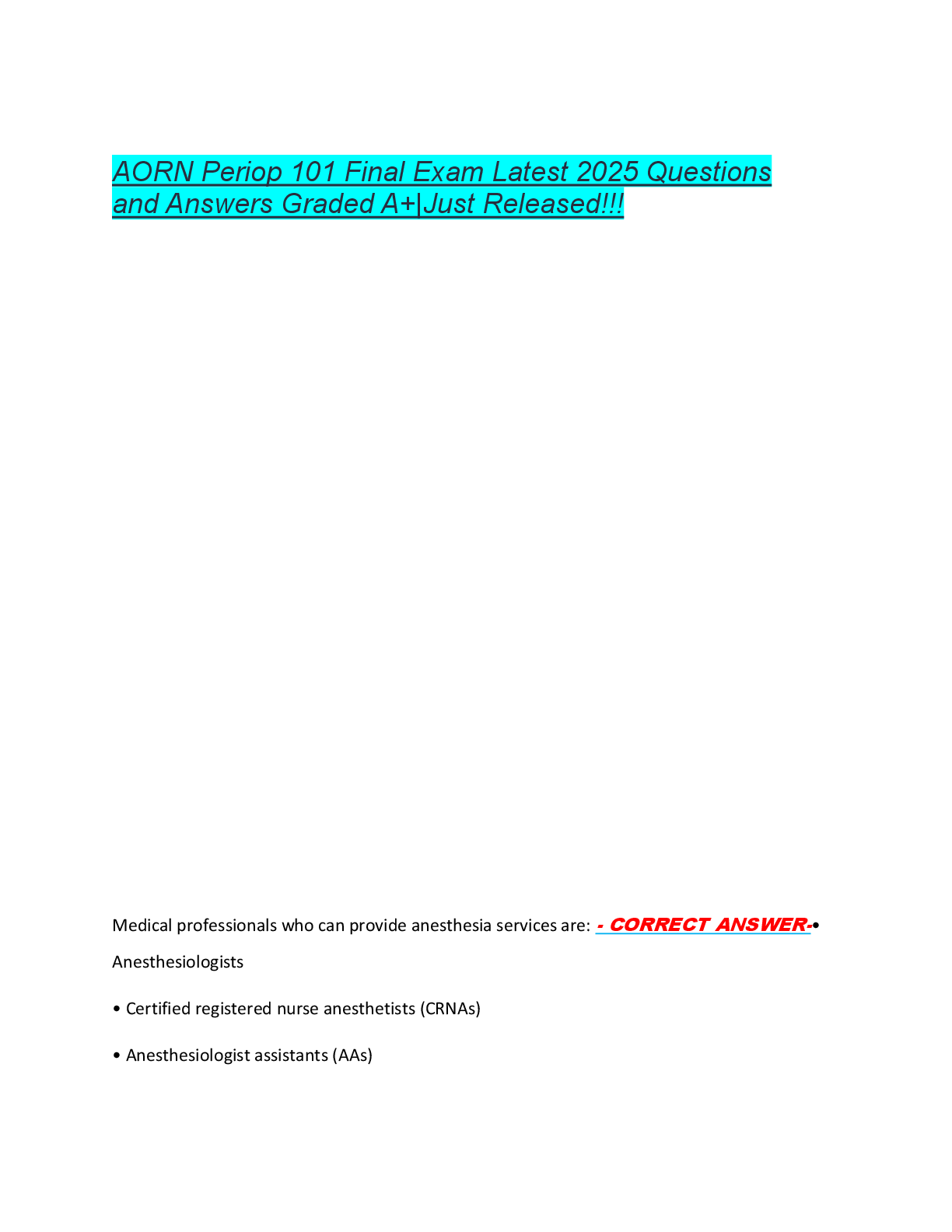 AORN Periop 101 Final Exam Latest 2025 Questions  and Answers Graded A+|Just Released!!!