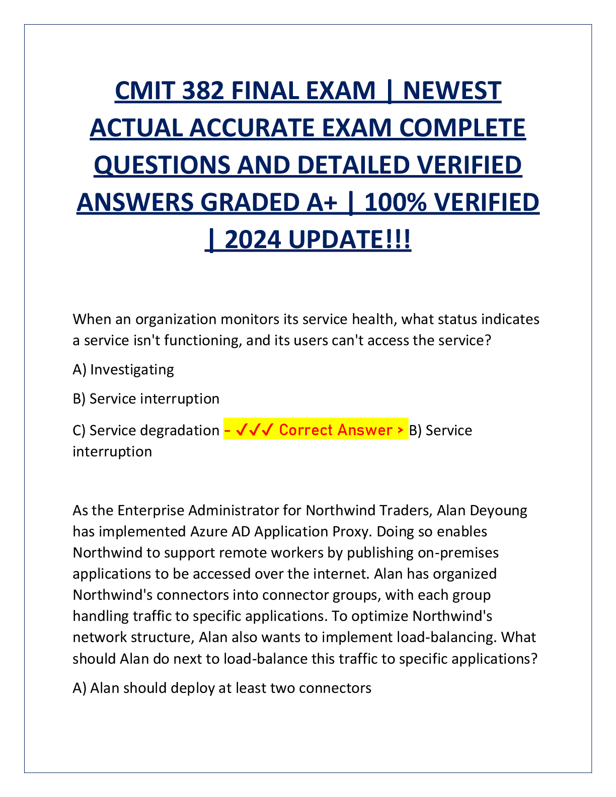 CMIT 382 FINAL EXAM | NEWEST ACTUAL ACCURATE EXAM COMPLETE QUESTIONS AND DETAILED VERIFIED ANSWERS GRADED A+
