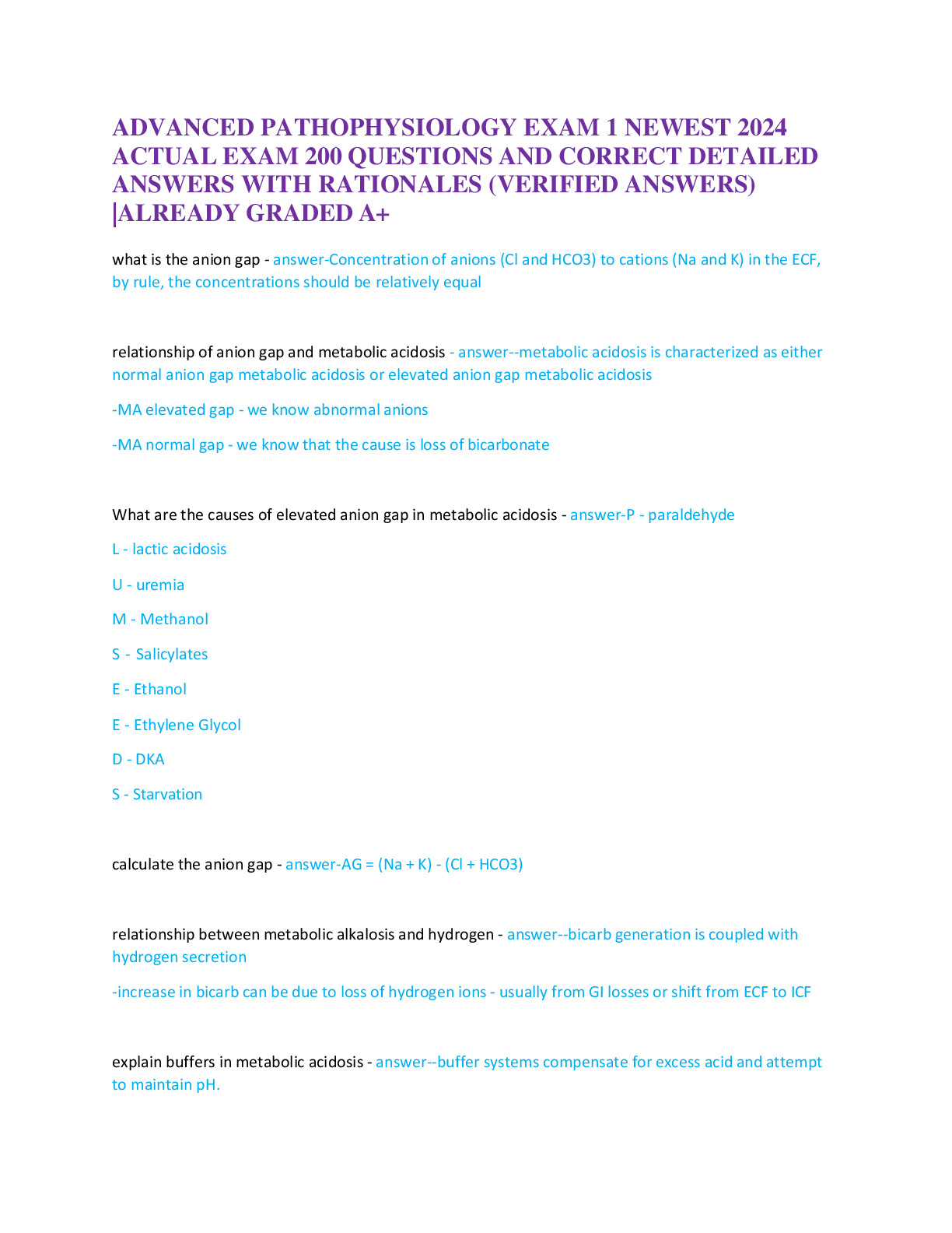 Preview image for ADVANCED PATHOPHYSIOLOGY EXAM 1 NEWEST 2024 ACTUAL EXAM 200 QUESTIONS AND CORRECT DETAILED ANSWERS WITH RATIONALES (VERIFIED ANSWERS)ALREADY GRADED A+