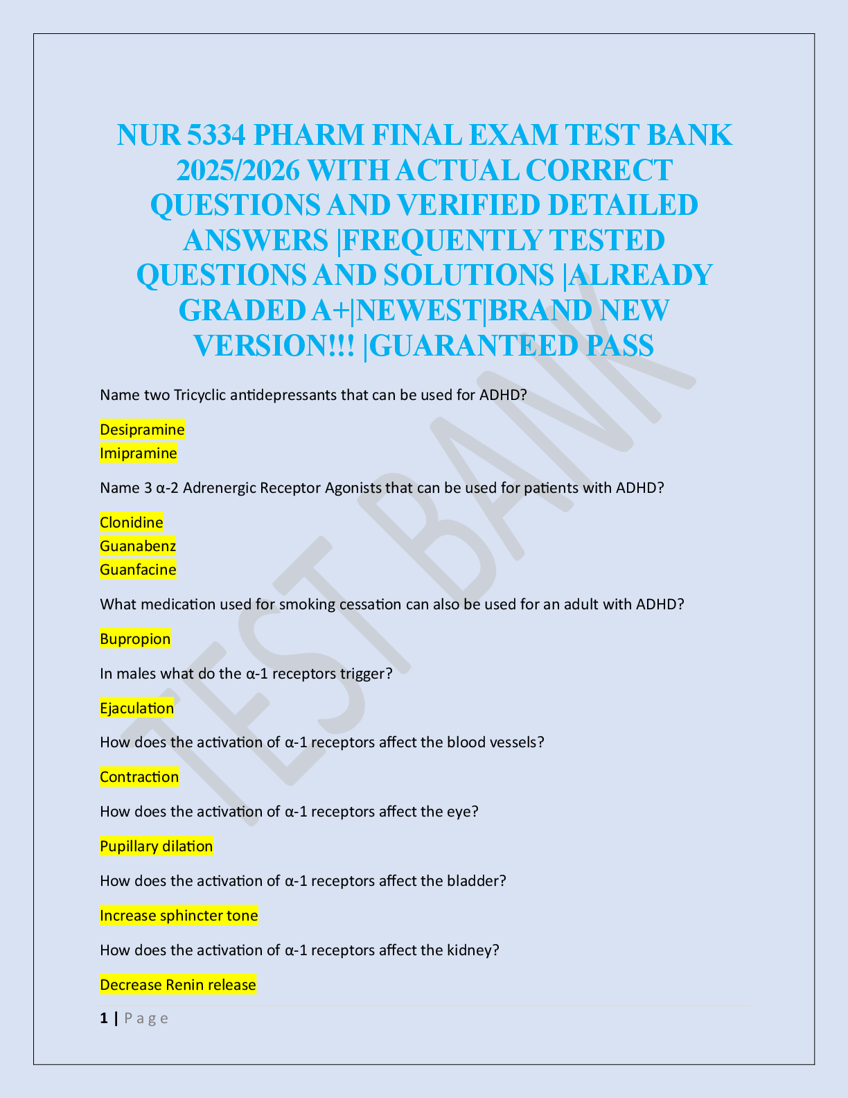 Preview image for NUR 5334 PHARM FINAL EXAM TEST BANK   2025/2026