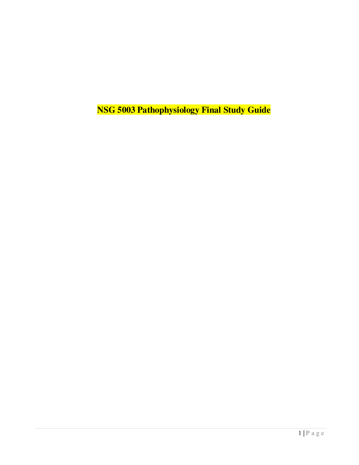 Preview image for NSG 5003 FINAL EXAM STUDY GUIDE (Version 2) - Advanced Pathophysiology- South University
