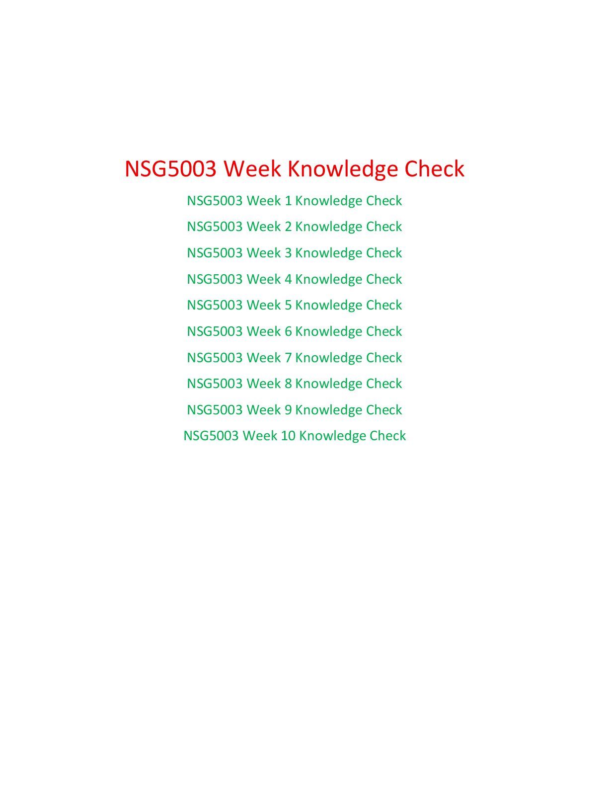 Preview image for NSG 5003 WEEK 1-2-3-4-5-6-7-8-9-10 KNOWLEDGE CHECK QUIZ - Advanced Pathophysiology- South University