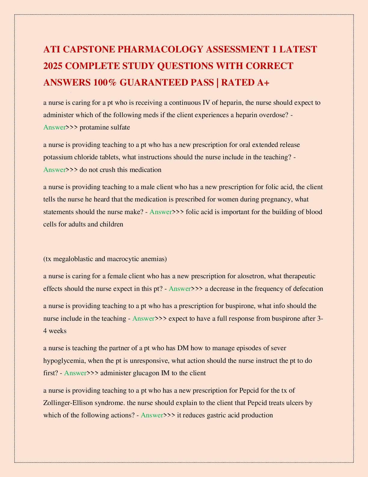 ATI CAPSTONE PHARMACOLOGY ASSESSMENT 1 LATEST 2025 COMPLETE STUDY QUESTIONS WITH CORRECT ANSWERS 100% GUARANTEED PASS | RATED A+