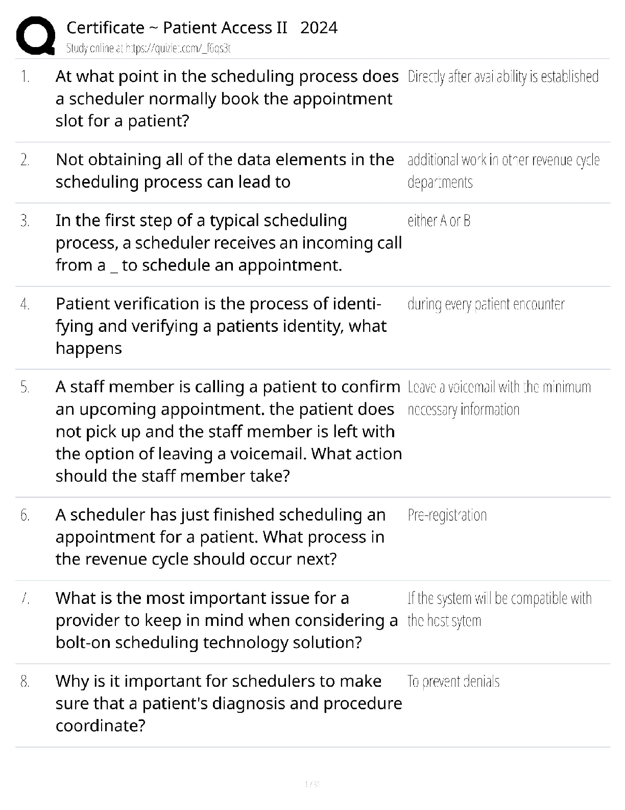 Patient Access II Certificate / 2024 Exam Prep / Final Test Bank / Score 100%