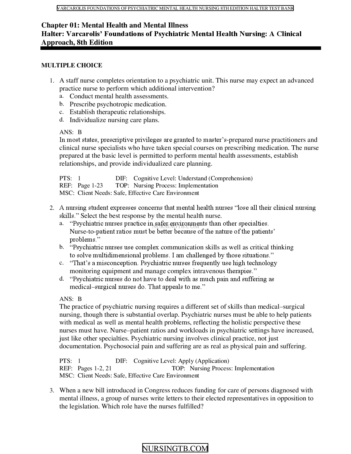 Preview image for Varcarolis Foundations Of Psychiatric Mental Health Nursing 8th Edition By Halter TEST BANK