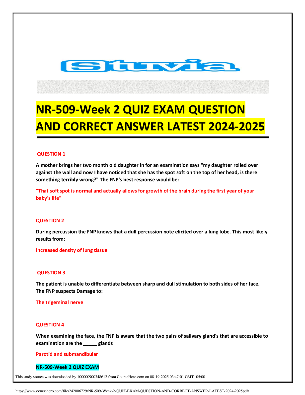 Preview of NR-509-Week 2 QUIZ EXAM QUESTION  AND CORRECT ANSWER LATEST 2024-2025