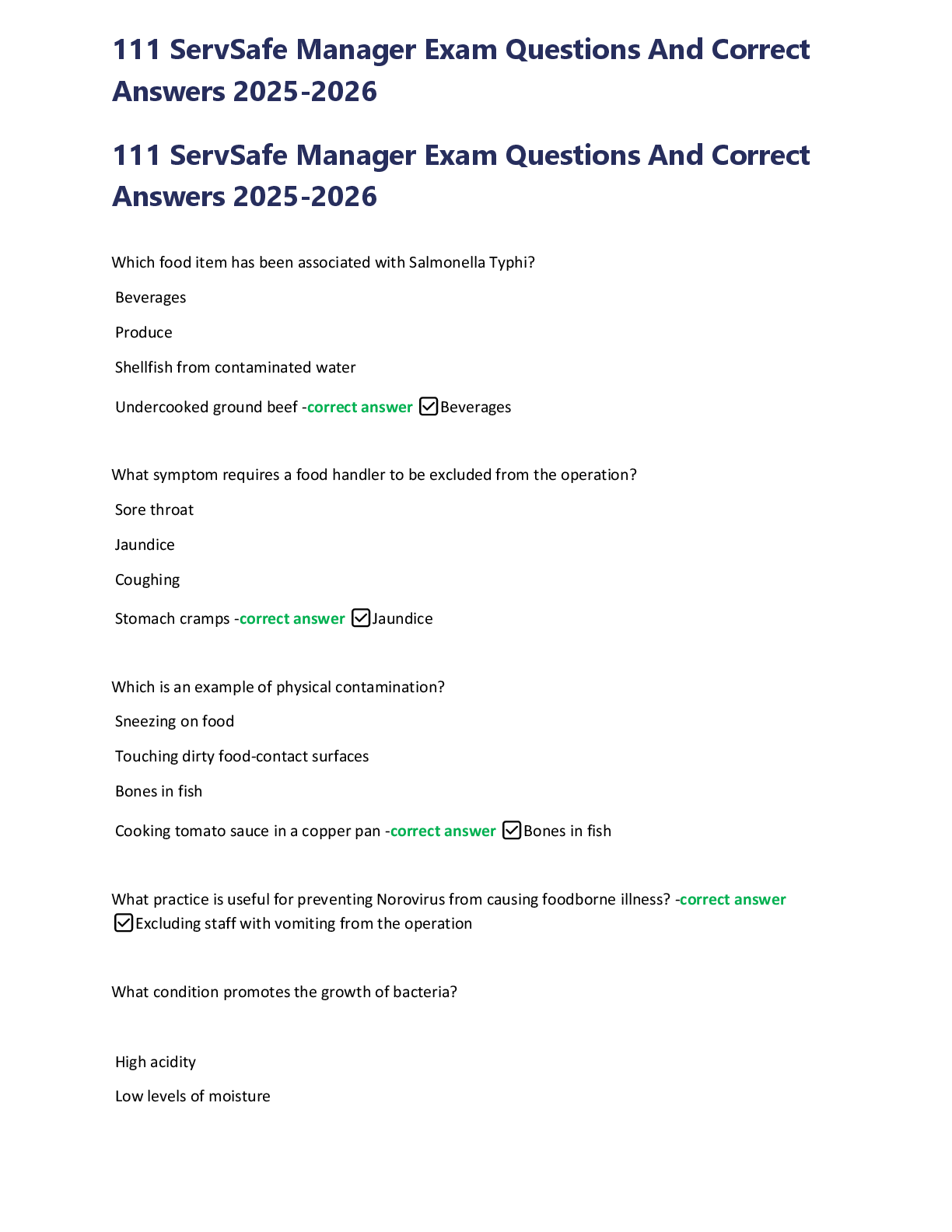 Preview image for 111 ServSafe Manager Exam Questions And Correct Answers 2025-2026