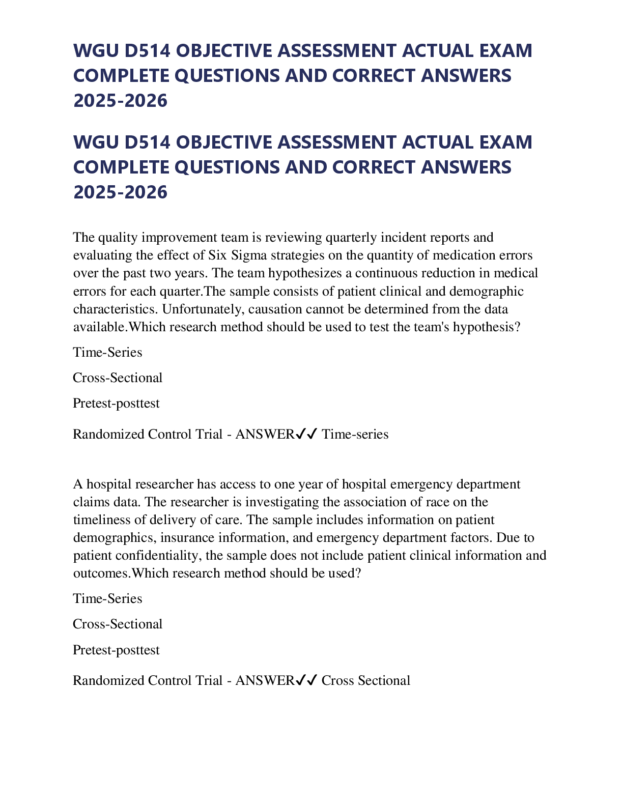 Preview image for WGU D514 OBJECTIVE ASSESSMENT ACTUAL EXAM COMPLETE QUESTIONS AND CORRECT ANSWERS 2025-2026