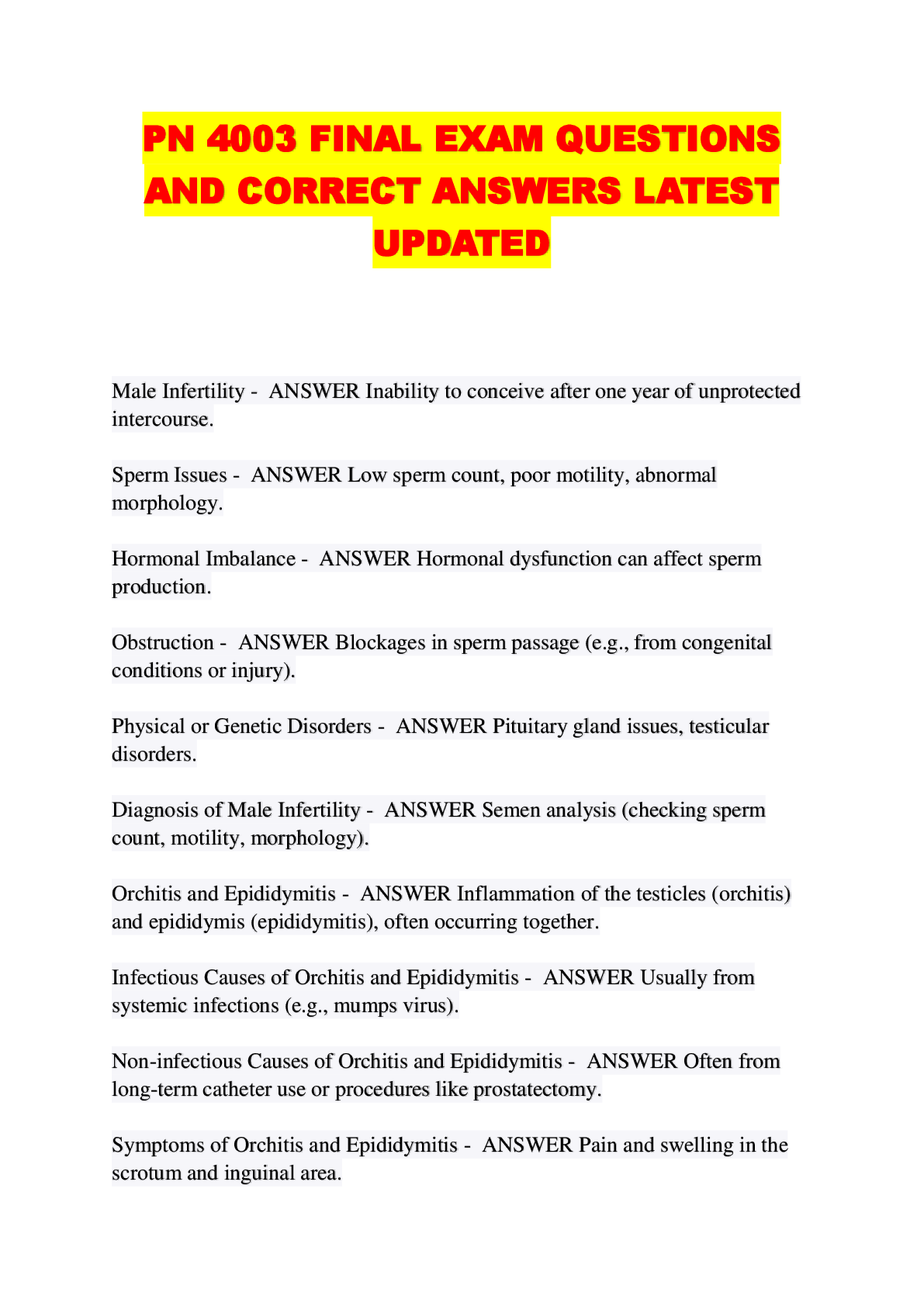Preview image for PN 4003 FINAL EXAM QUESTIONS  AND CORRECT ANSWERS LATEST  UPDATED