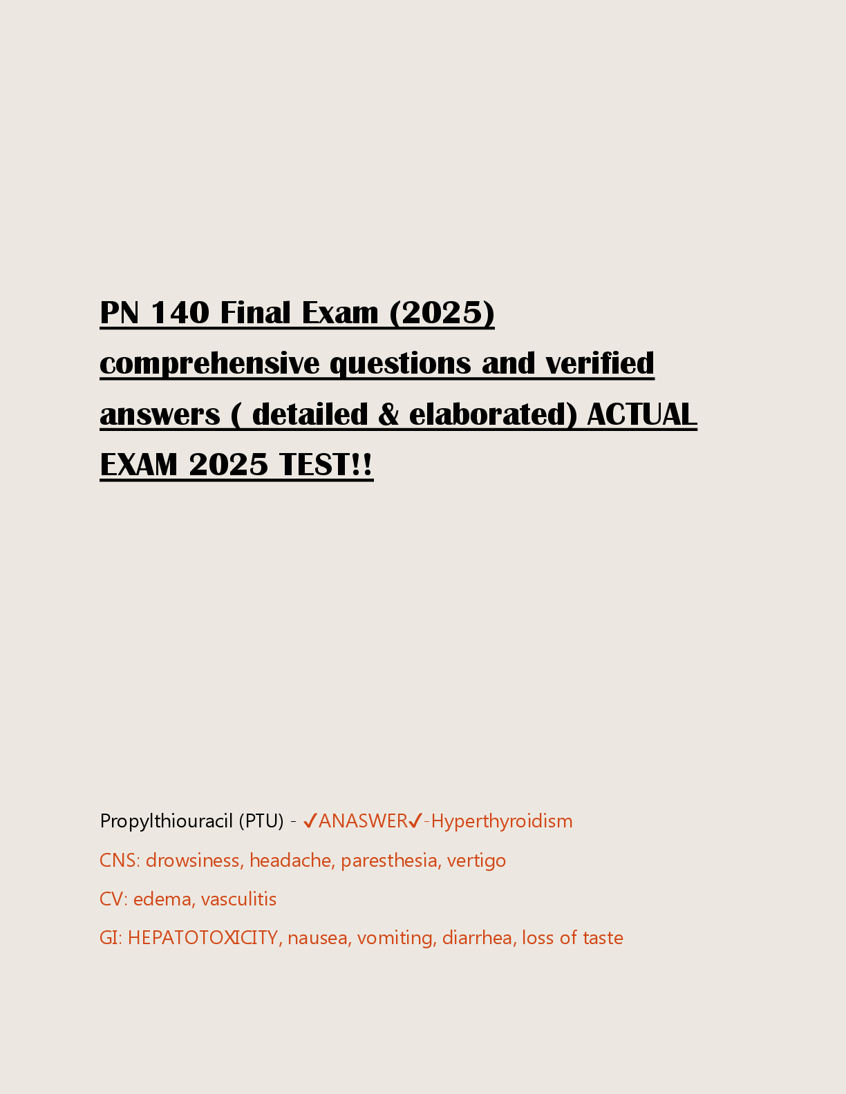 Preview image for PN 140 Final Exam (2025) comprehensive questions and verified answers ( detailed & elaborated) ACTUAL EXAM 2025 TEST!!