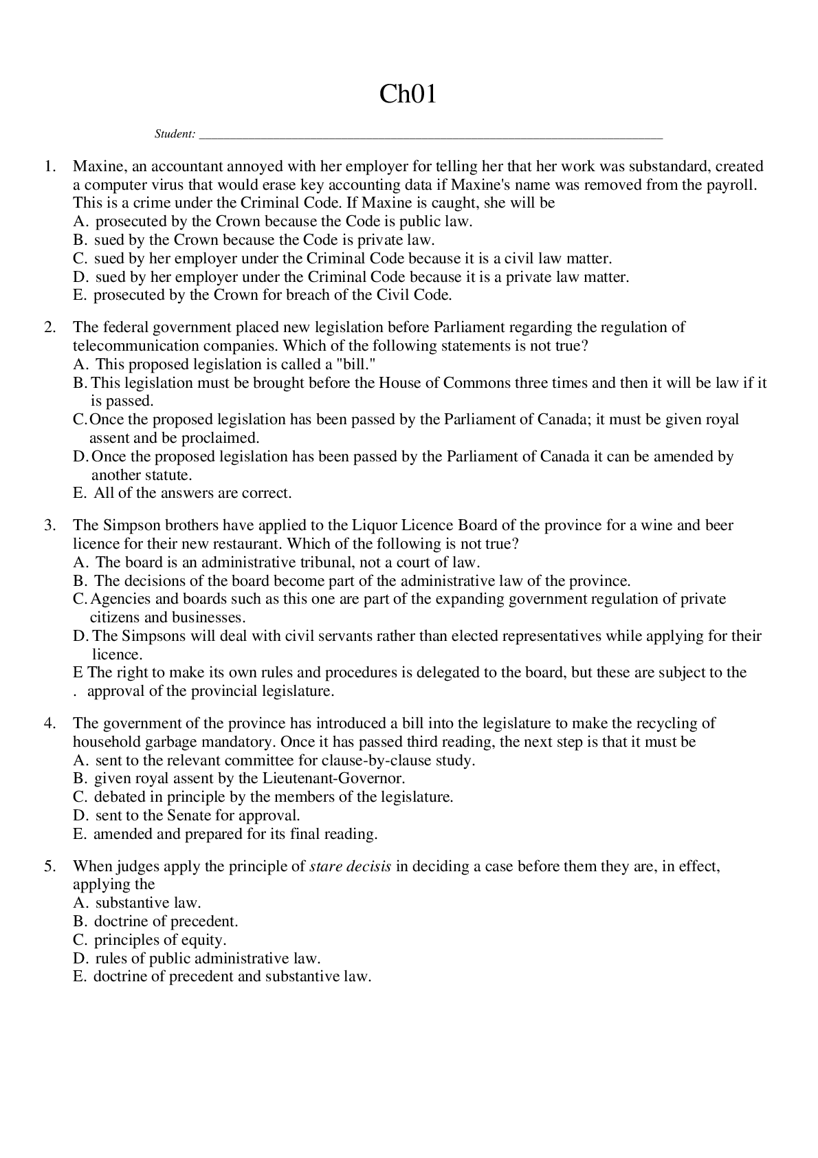 Preview image for Test bank for CONTEMPORARY CANADIAN  Business Law  PRINCIPLES & CASES  12th  EDITION  John A. Willes, QC