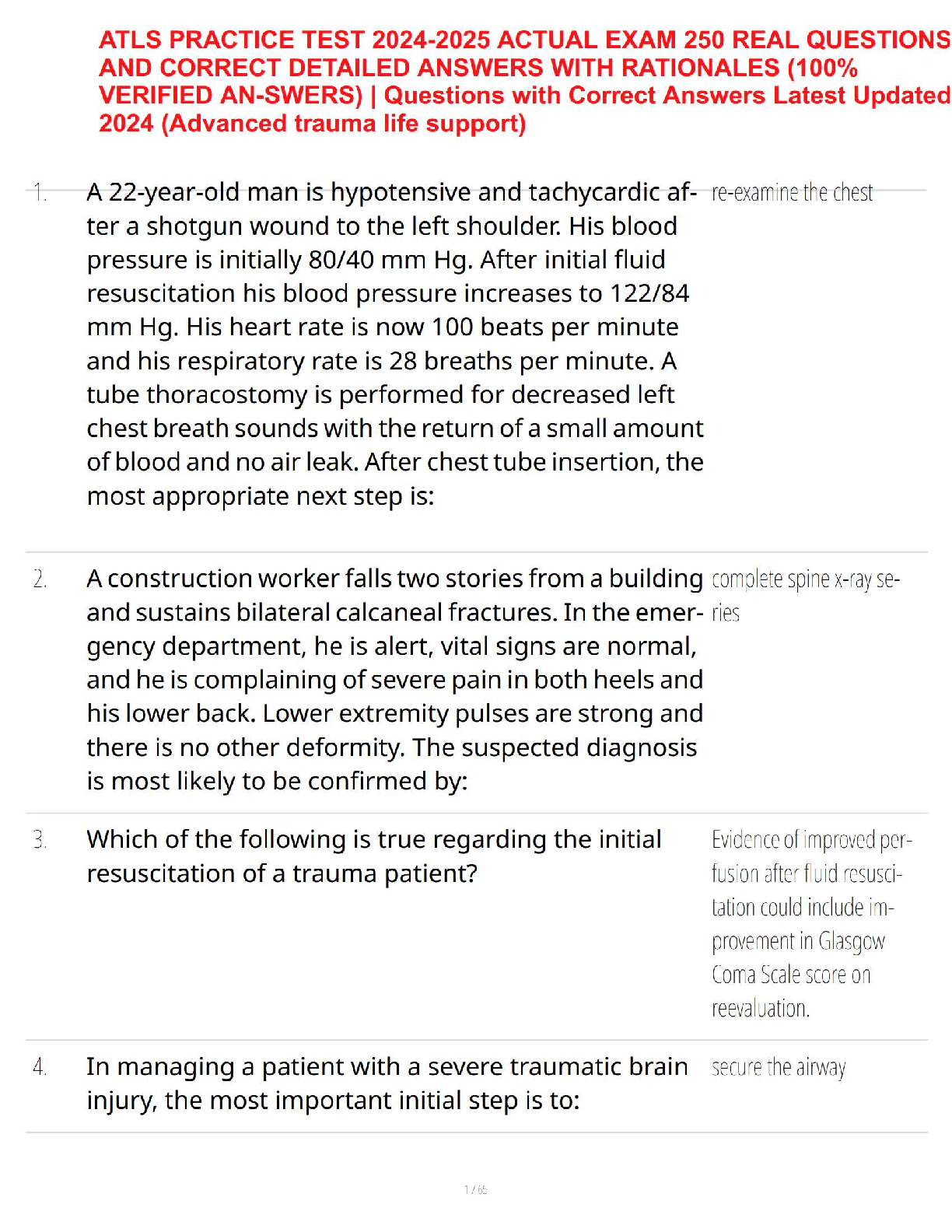 ATLS Practice Test 2024–2025 – 250 Real Questions with Verified Detailed Answers & Rationales