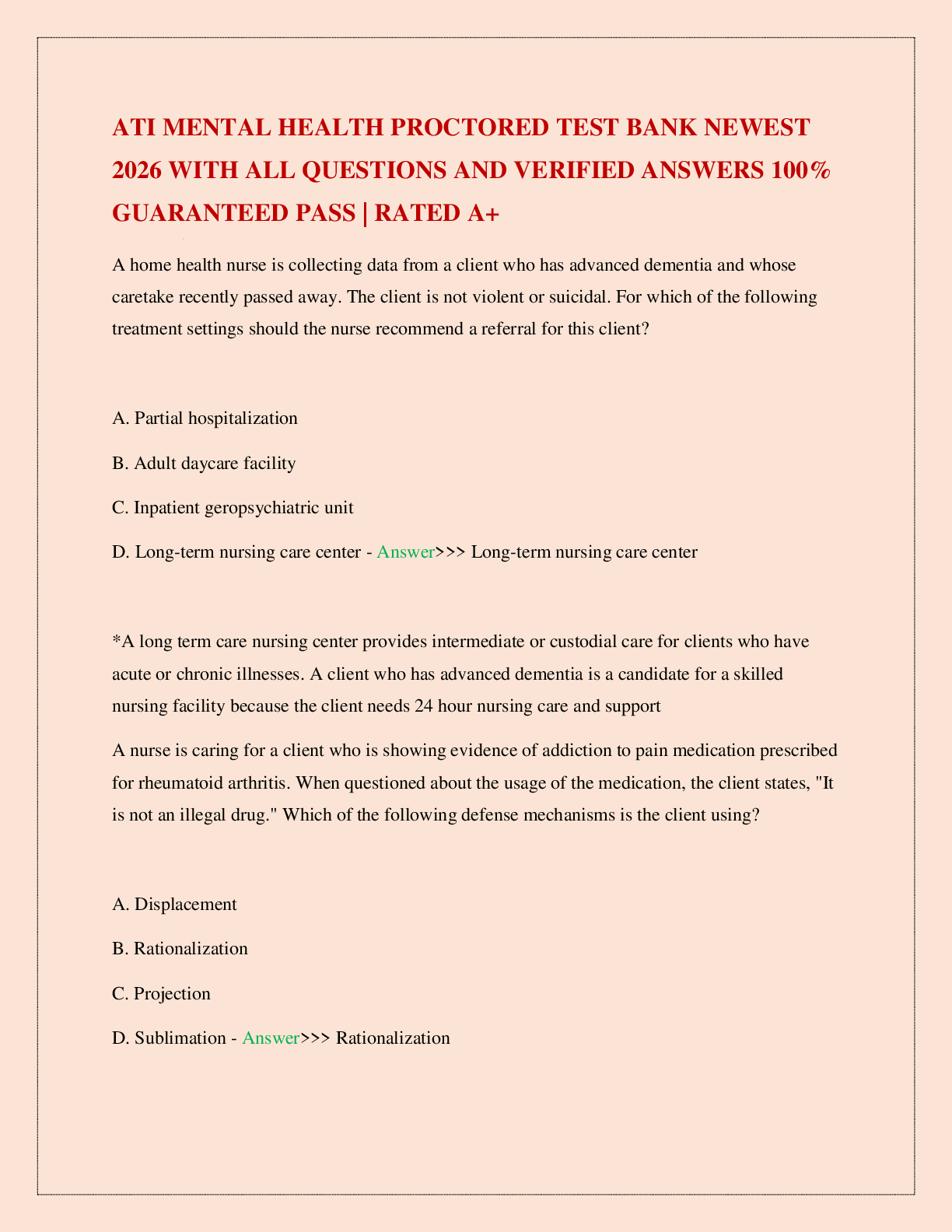 Recommended document preview for ATI MENTAL HEALTH PROCTORED TEST BANK NEWEST 2026 WITH ALL QUESTIONS AND VERIFIED ANSWERS 100% GUARANTEED PASS | RATED A+