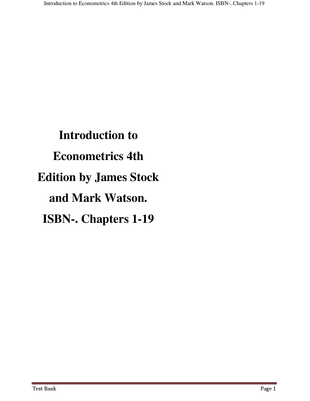 Preview image for Test bank for Introduction to  Econometrics 4th  Edition by James Stock  and Mark Watson.  ISBN-. Chapters 1-19