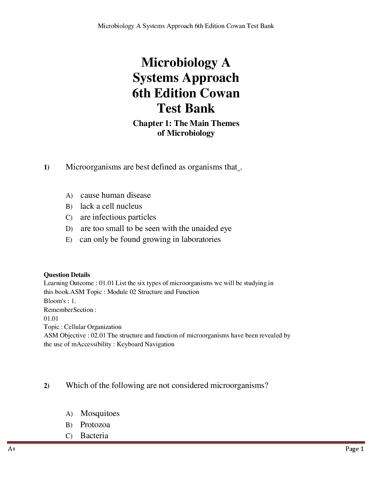 Preview image for Test Bank  for Microbiology A  Systems Approach  6th Edition Cowan