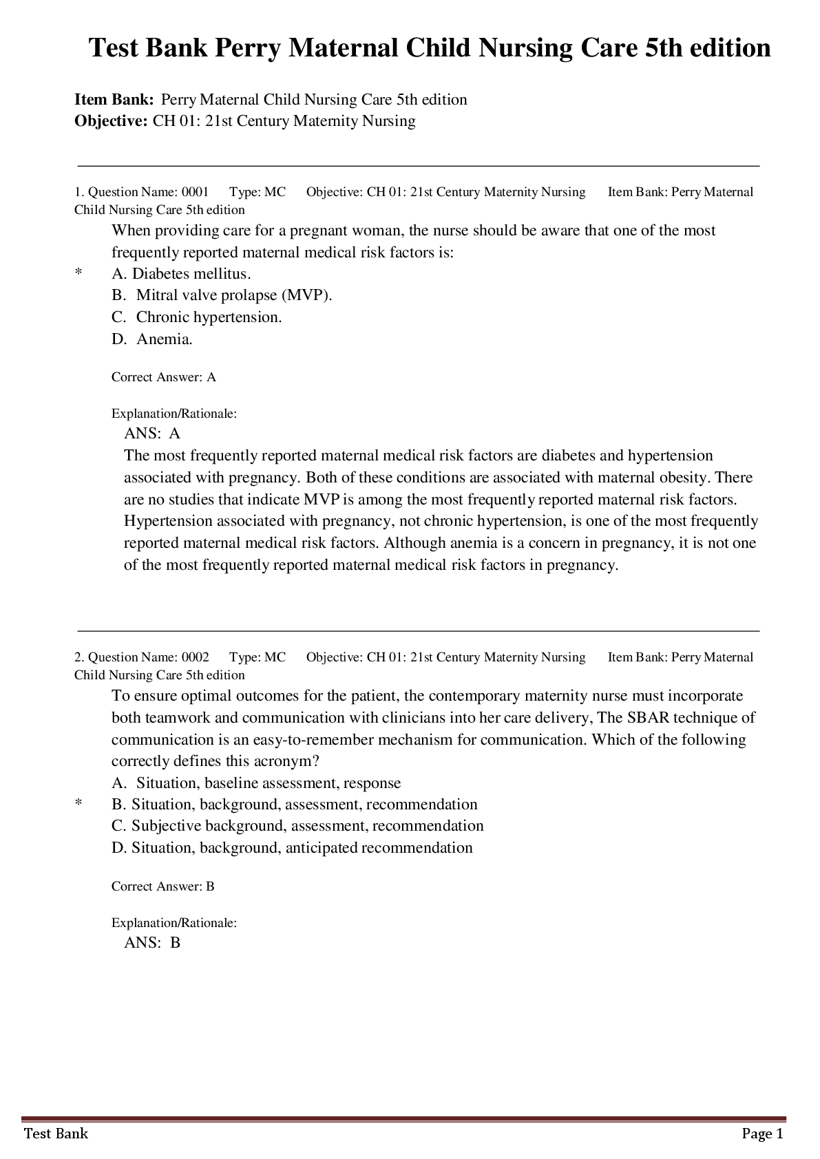 Preview image for Test Bank Perry Maternal Child Nursing Care 5th edition