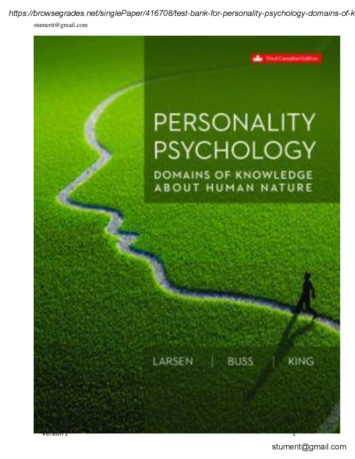 Preview image for Test bank for Personality Psychology Domains of Knowledge about Human Nature 3rd Canadian Edition By Randy j. Larsen, buss & king