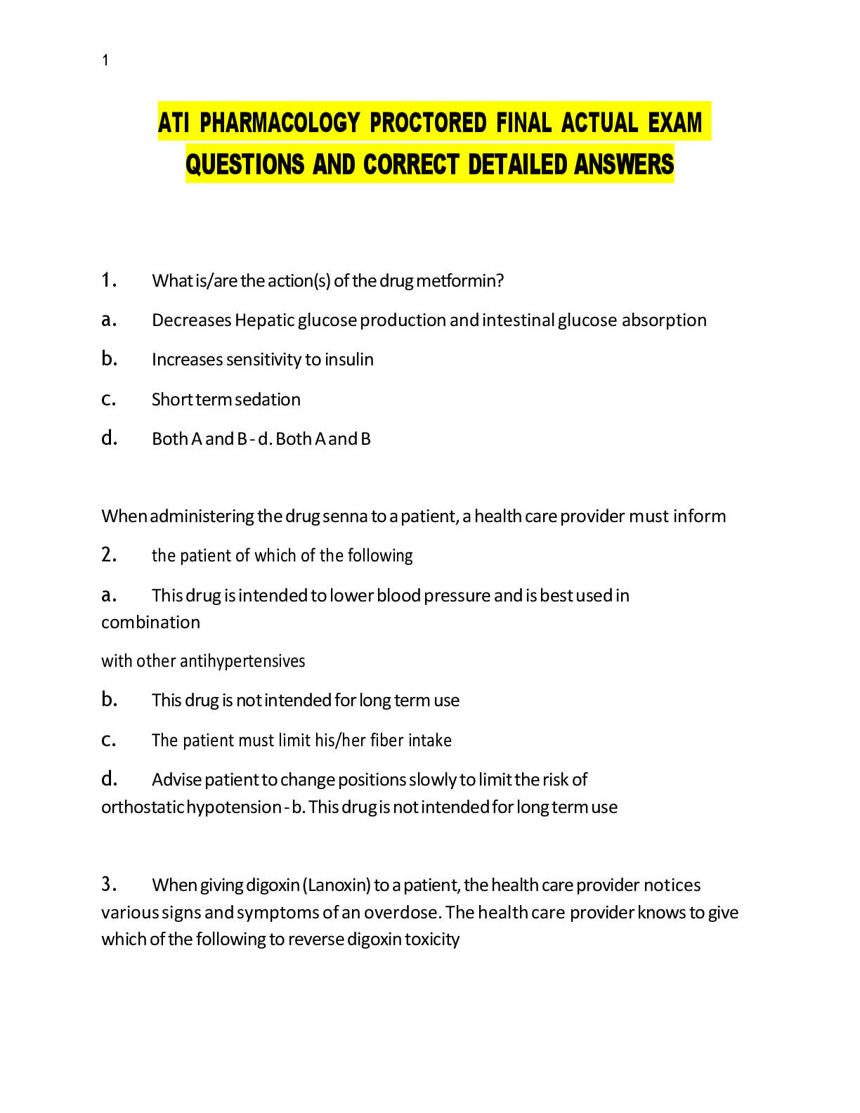 Preview image for ATI PHARMACOLOGY PROCTORED FINAL ACTUAL EXAM  QUESTIONS AND CORRECT DETAILED ANSWERS