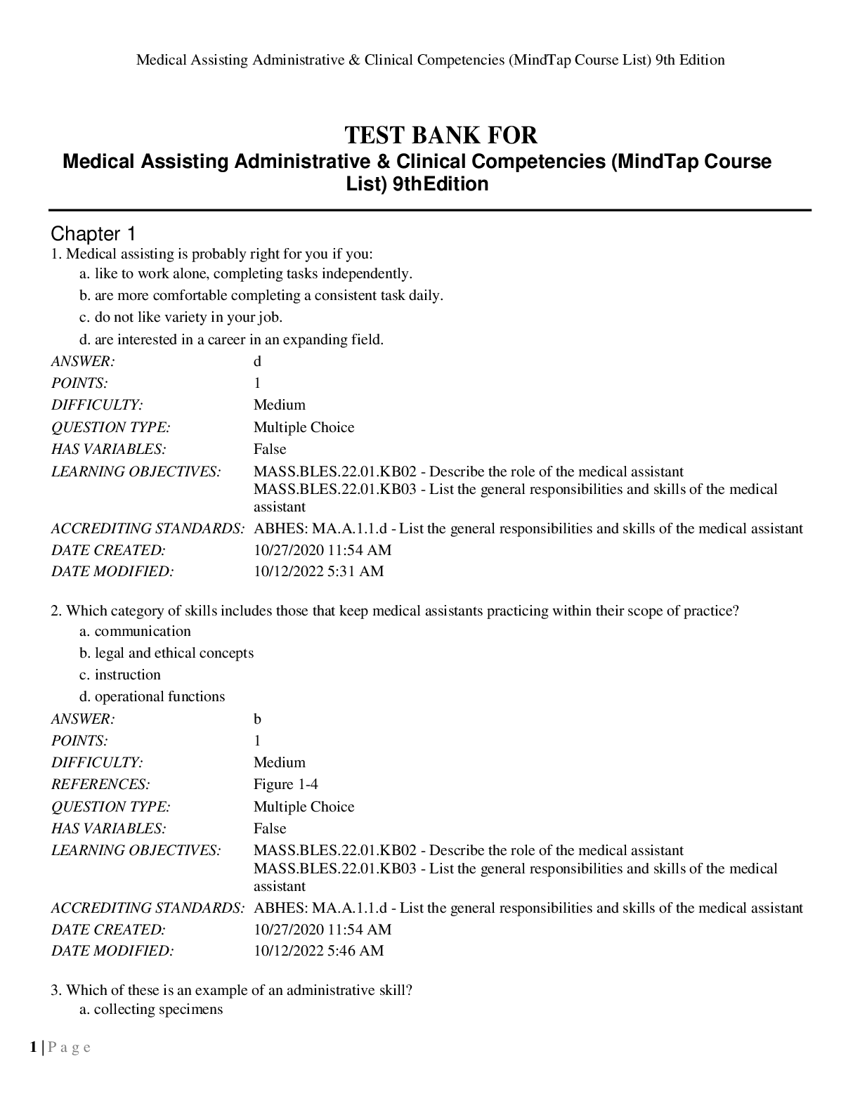 Preview image for TEST BANK FOR  Medical Assisting Administrative & Clinical Competencies (MindTap Course  List) 9th Edition