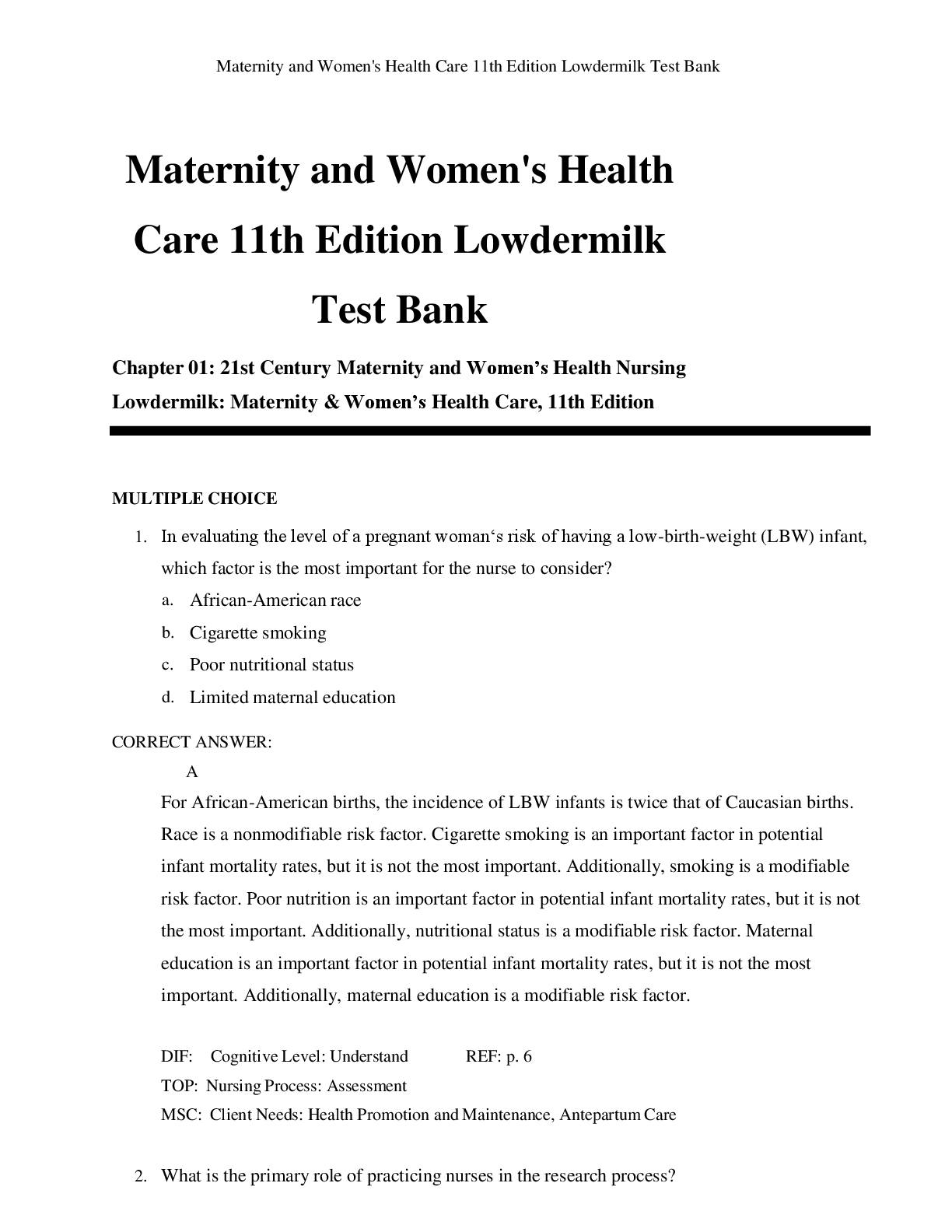 Preview image for Test Bank for Maternity and Women's Health  Care 11th Edition Lowdermilk