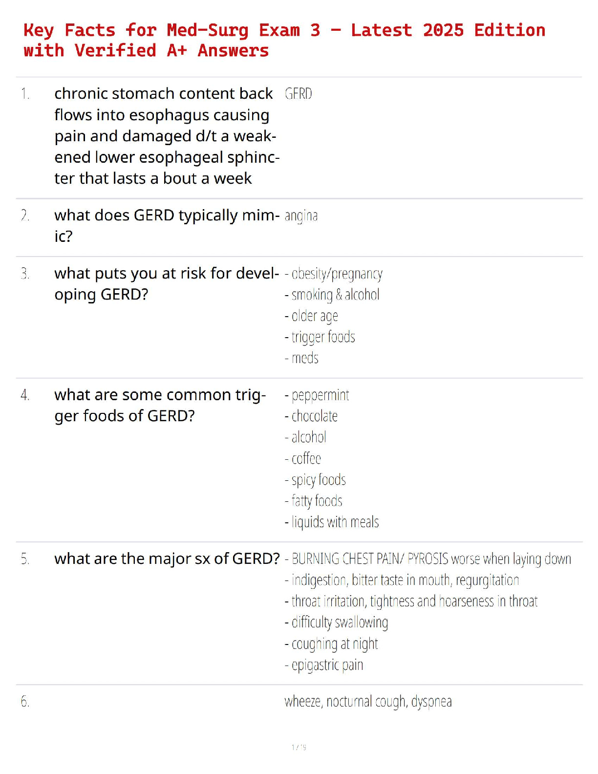 Key Facts for Med-Surg Exam 3 – Latest 2025 Edition with Verified A+ Answers