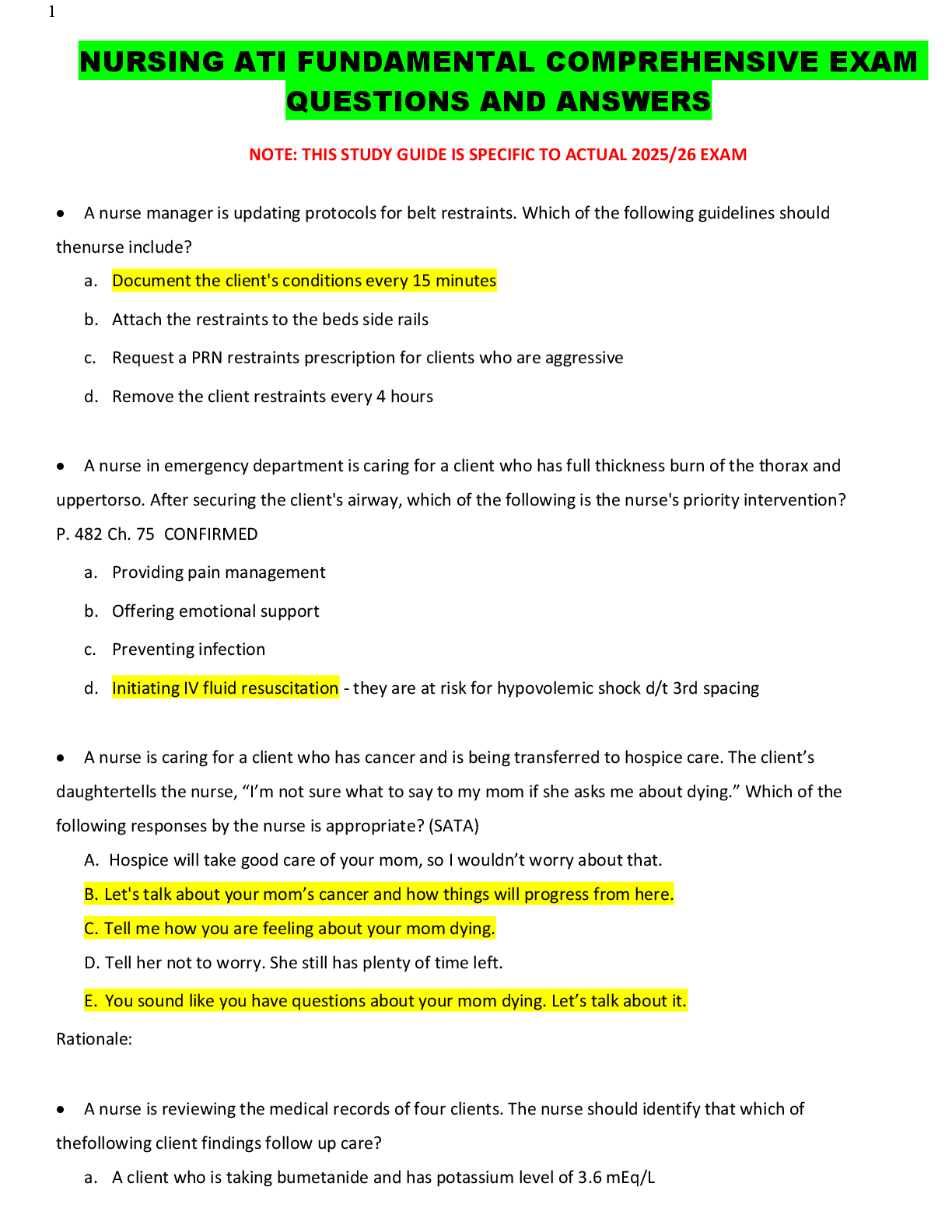 Preview image for ATI FUNDAMENTAL COMPREHENSIVE EXAM  QUESTIONS AND ANSWERS