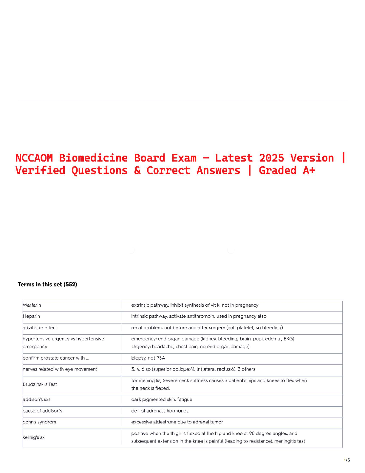 NCCAOM Biomedicine Board Exam – Latest 2025 Version | Verified Questions & Correct Answers | Graded A+