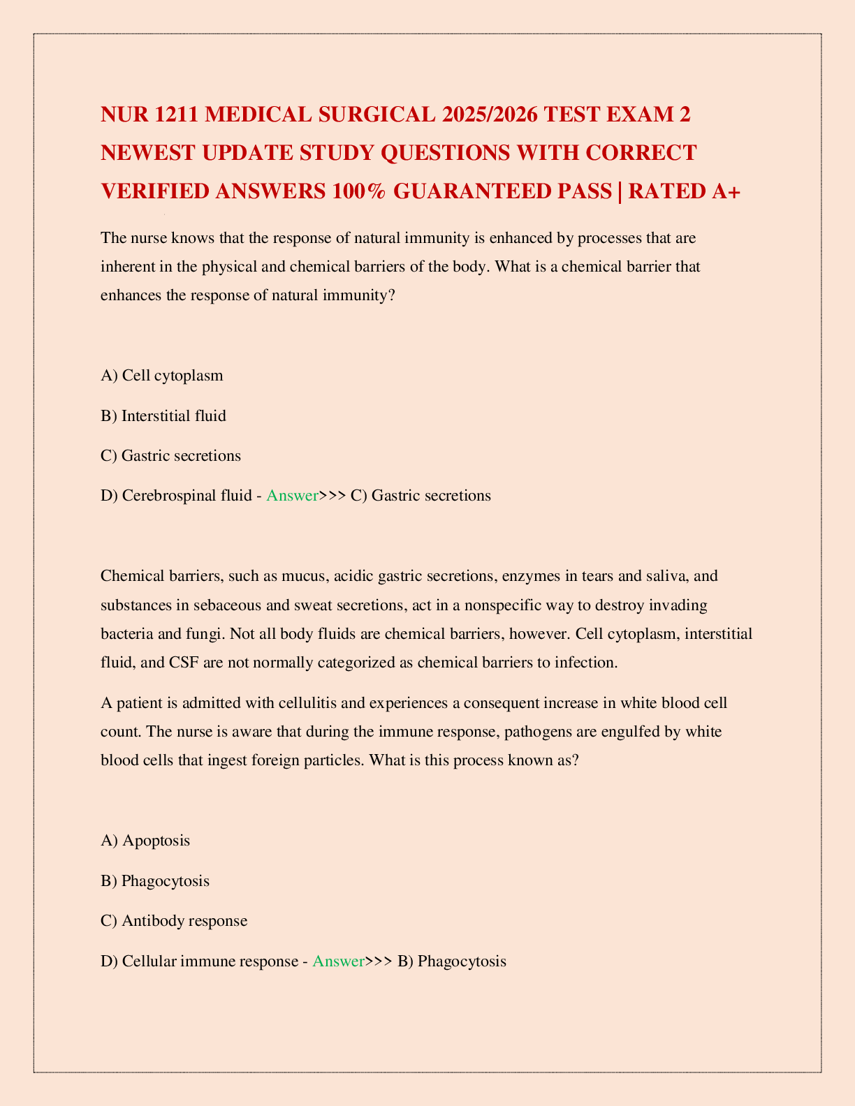 NUR 1211 MEDICAL SURGICAL 2025/2026 TEST EXAM 2 NEWEST UPDATE STUDY QUESTIONS WITH CORRECT VERIFIED ANSWERS 100% GUARANTEED PASS | RATED A+