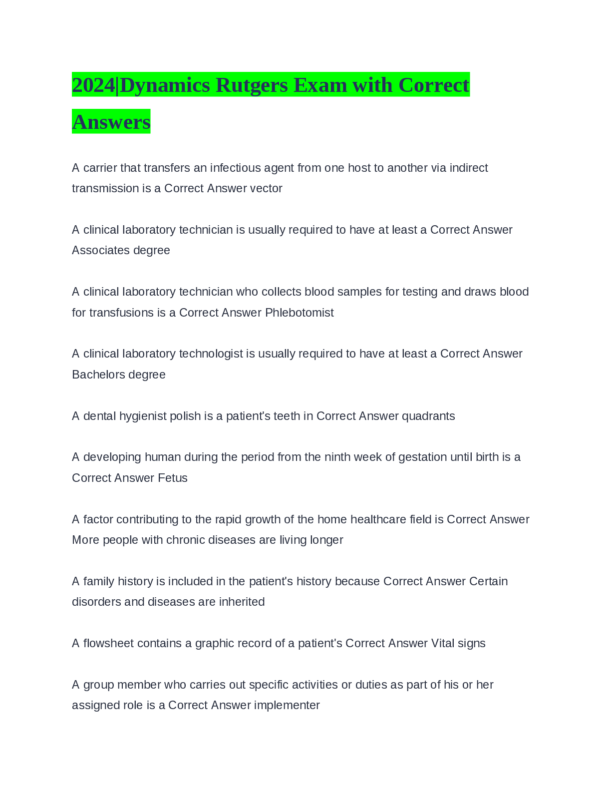 Preview image for 2024 Dynamics Rutgers Exam with Correct Answers