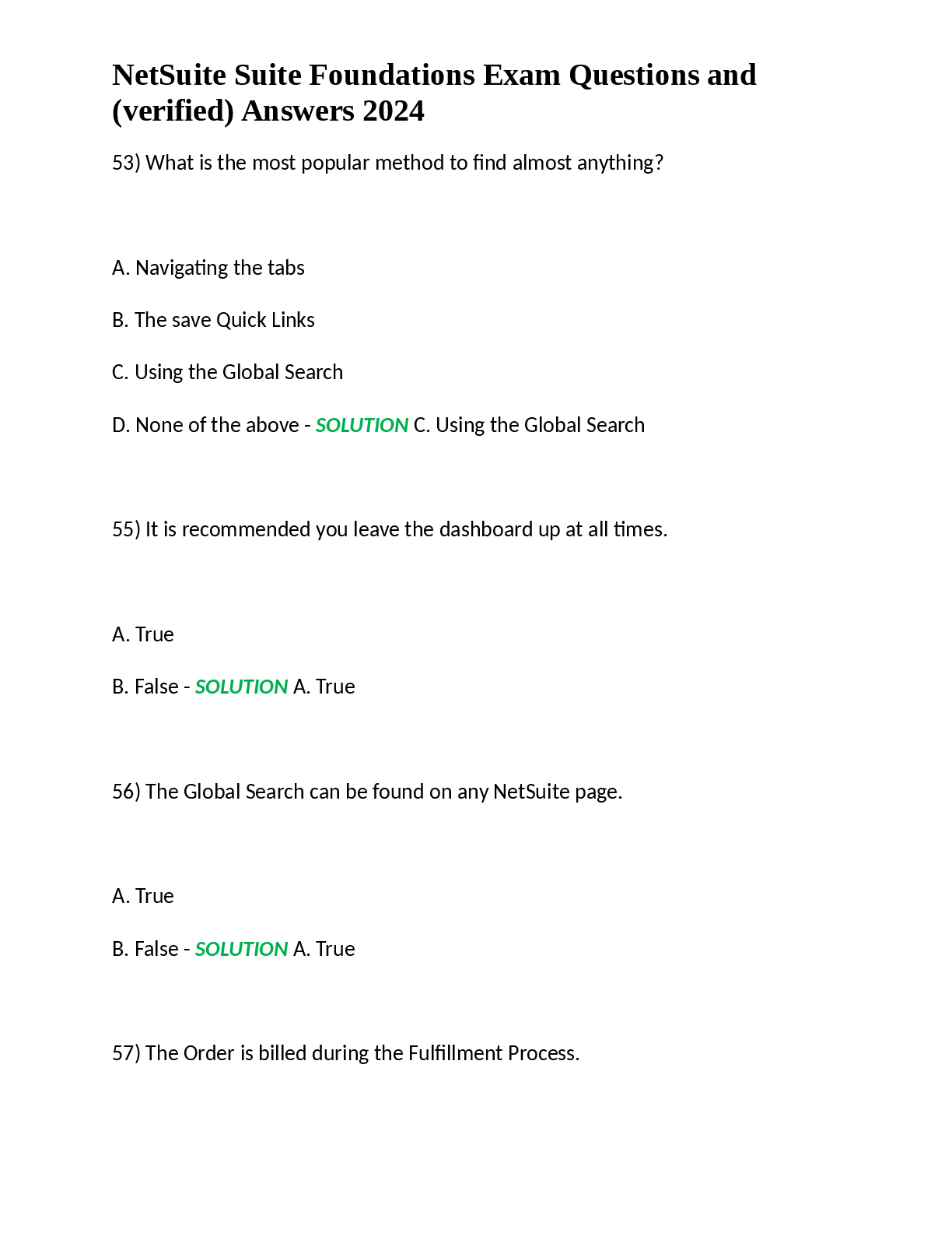Preview image for NetSuite Suite Foundations Exam Questions and (verified) Answers 2024