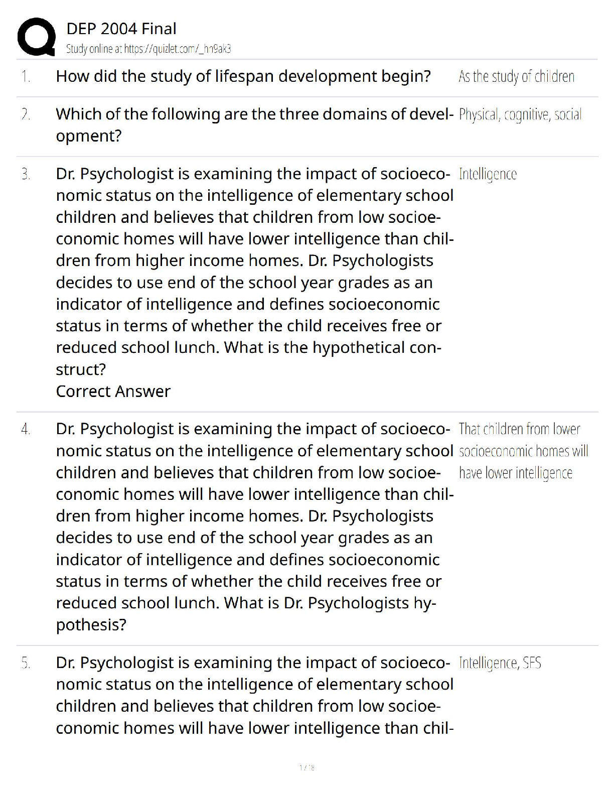 Preview of DEP 2004 Final Exam Study Guide / Developmental Psychology / 2025 Update –  