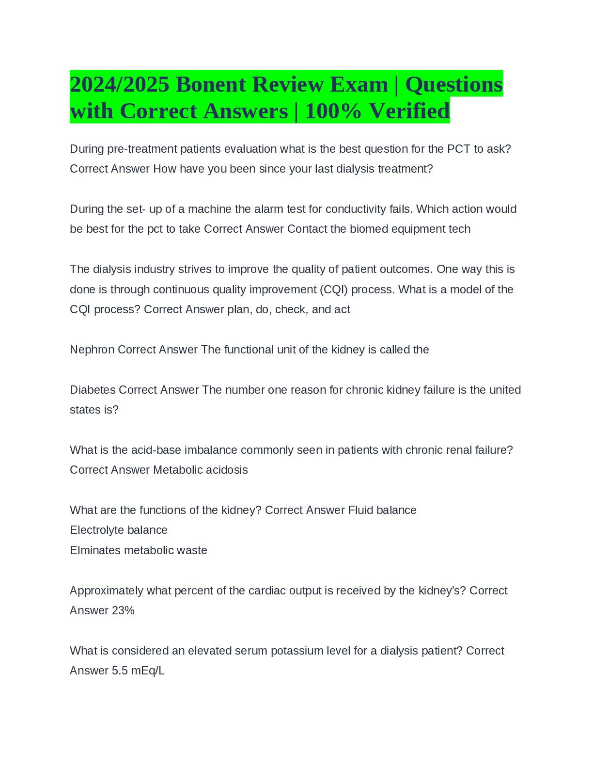 Preview image for 2024-2025 Bonent Review Exam  Questions with Correct Answers  100% Verified