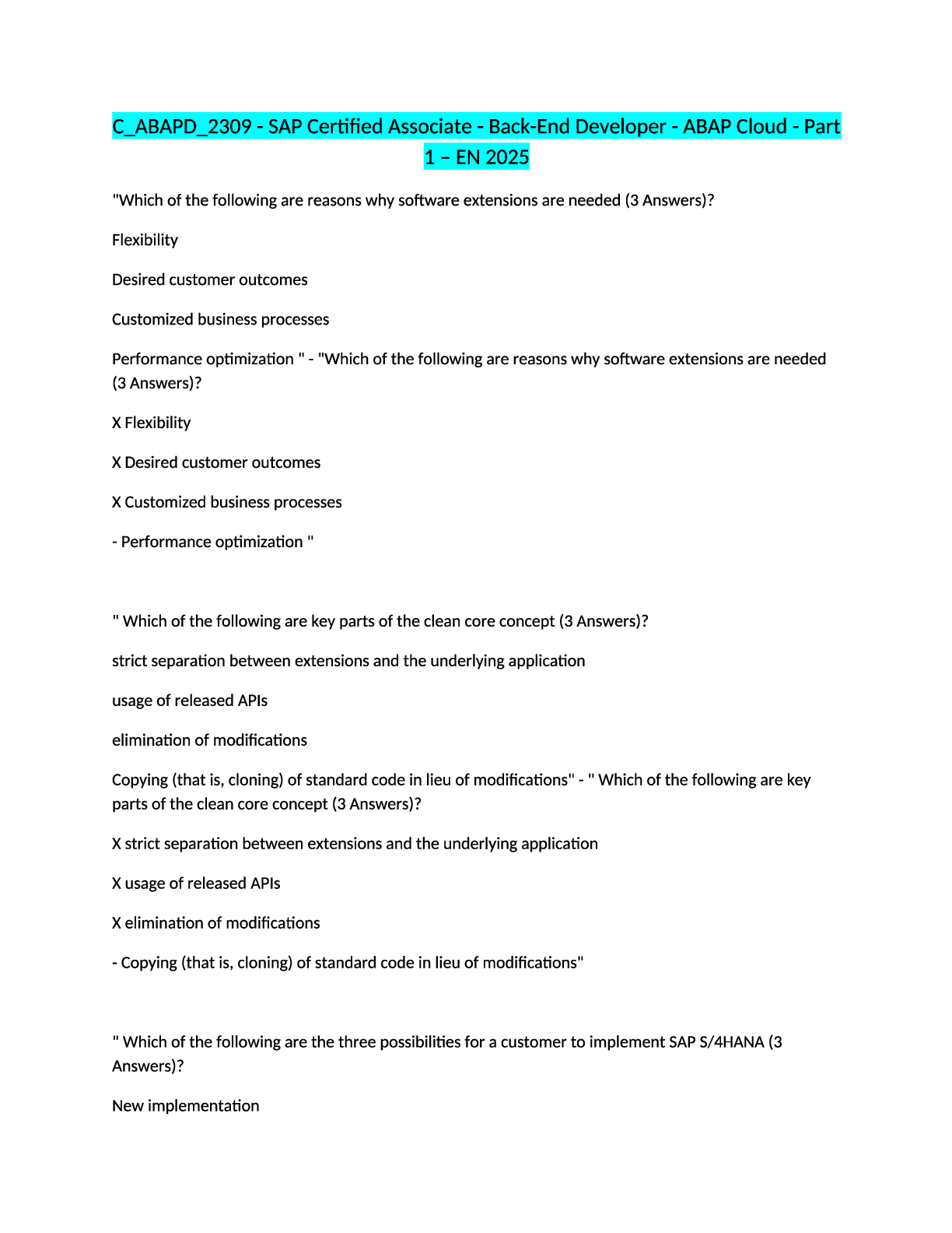 Preview image for C_ABAPD_2309 - SAP Certified Associate - Back-End Developer - ABAP Cloud - Part 1 – EN 2025