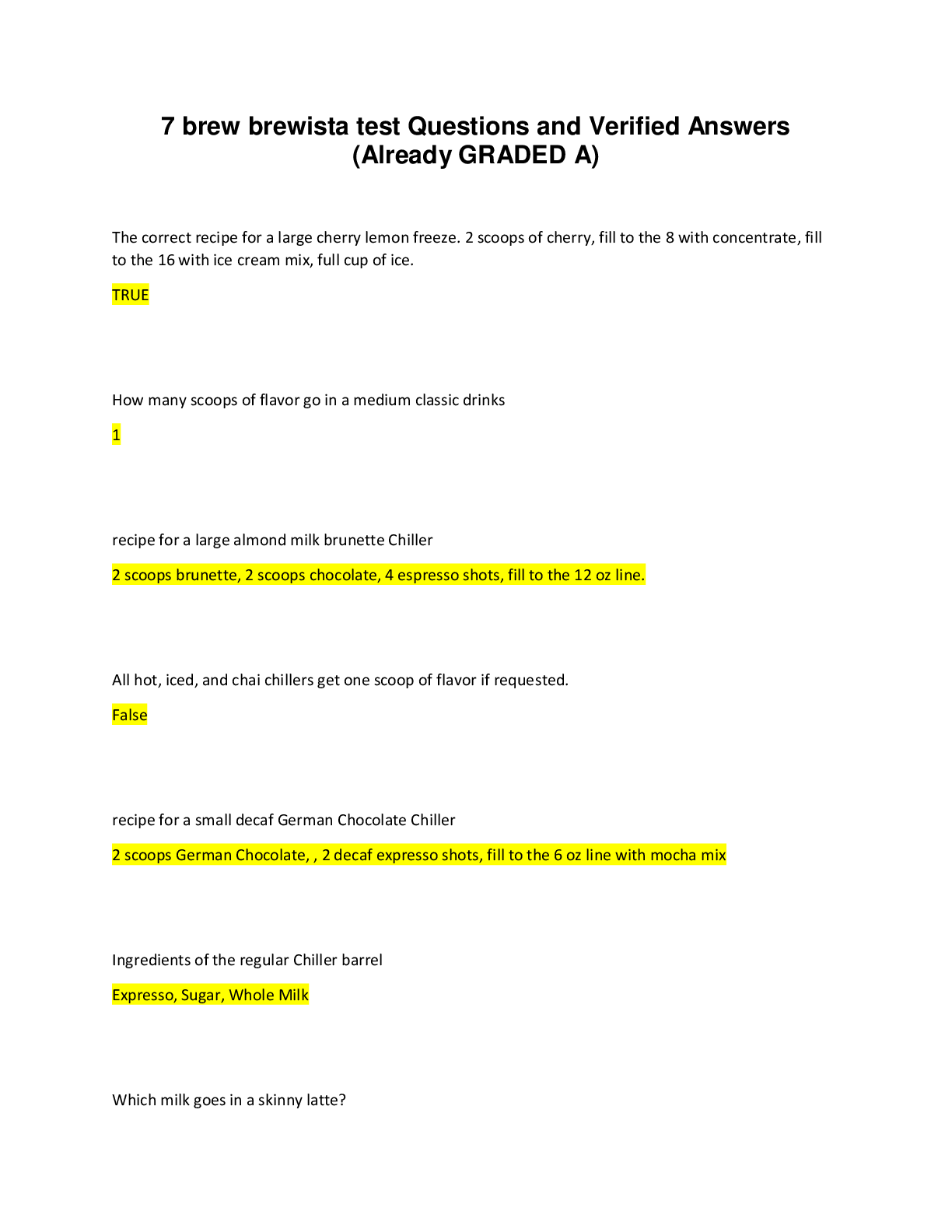 Preview image for 7 brew brewista test Questions and Verified Answers (Already GRADED A) 2025/2026