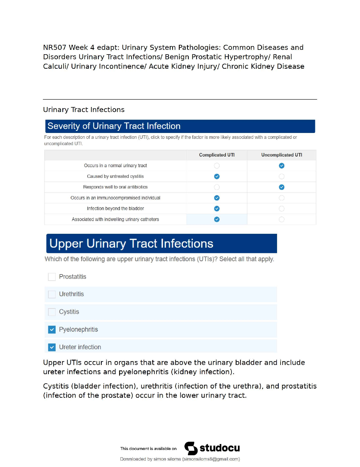 Preview of NR 507 Week 4 Urinary System Pathologies / Final Exam Study Guide 2025 / Updated Practice