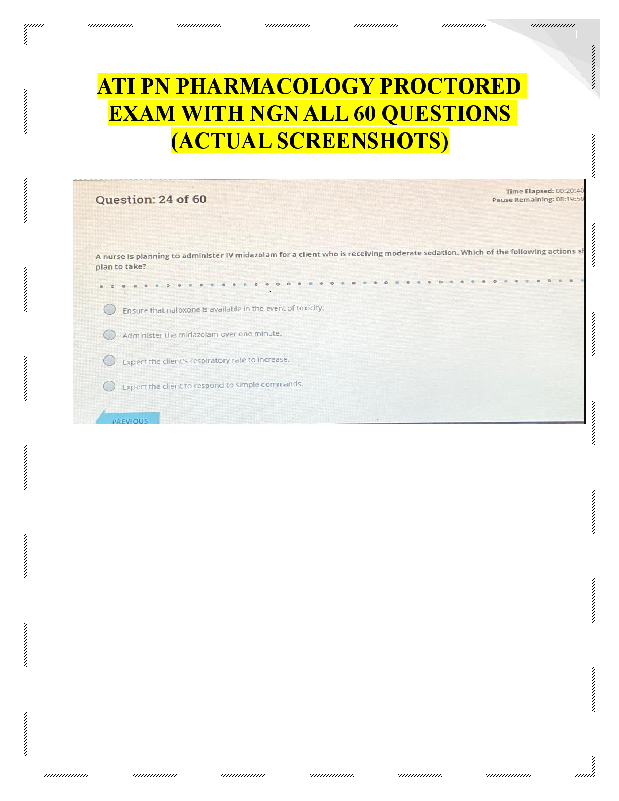 Preview image for Nail Every Question: 2025 ATI PN Pharmacology 2023/2025 Proctored Exam with Verified 60 Questions & ATI Answer Keys to Guarantee First-Time Success in PN ATI Pharmacology Exam