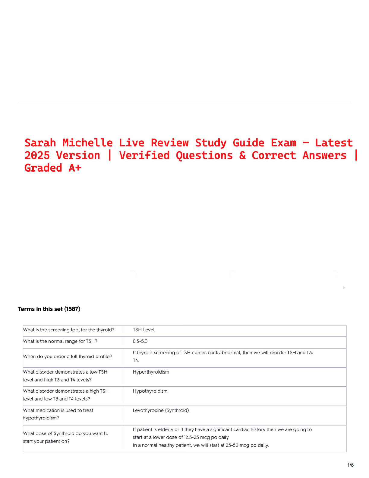 Sarah Michelle Live Review Study Guide Exam – Latest 2025 Version