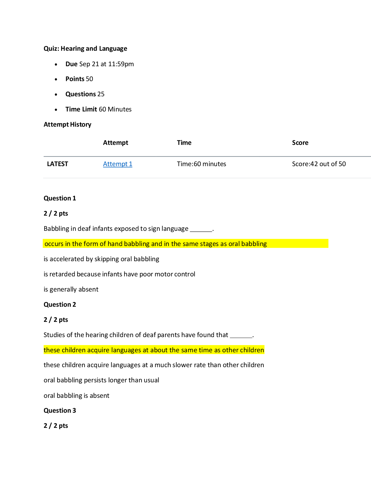 Preview image for PSYC 750 Quiz: Hearing and Language | Score 42/50 | Liberty University