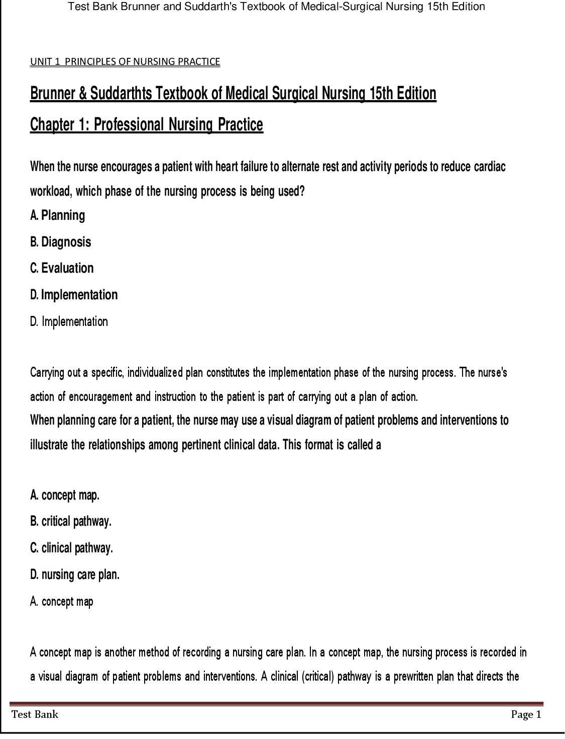 Preview image for Test Bank Brunner and Suddarth's Textbook of Medical-Surgical Nursing 15th Edition