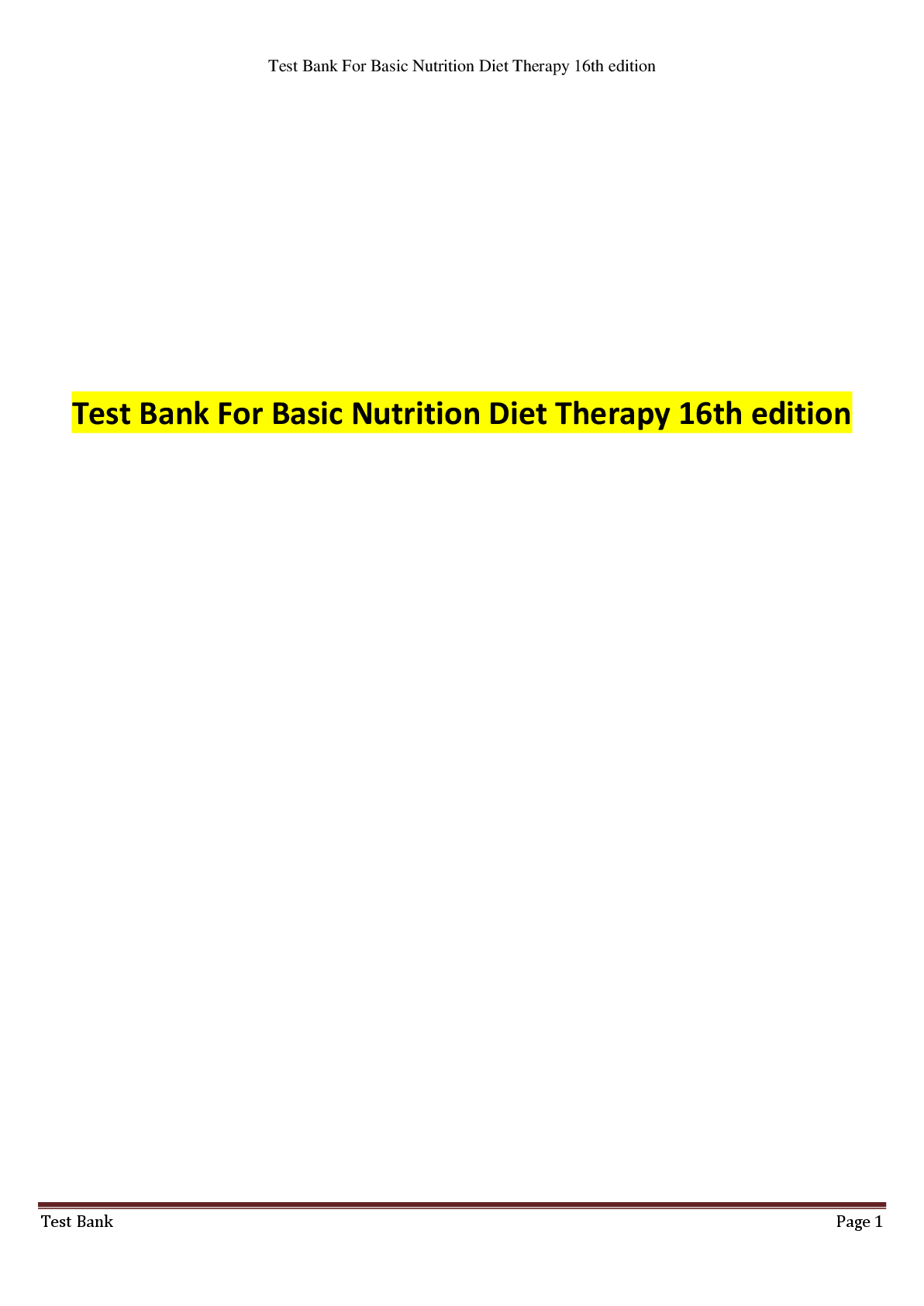 Preview image for Test Bank For Basic Nutrition Diet Therapy 16th edition
