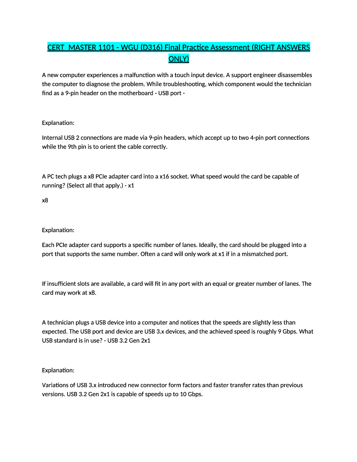 Preview image for CERT_MASTER 1101 - WGU (D316) Final Practice Assessment (RIGHT ANSWERS ONLY)