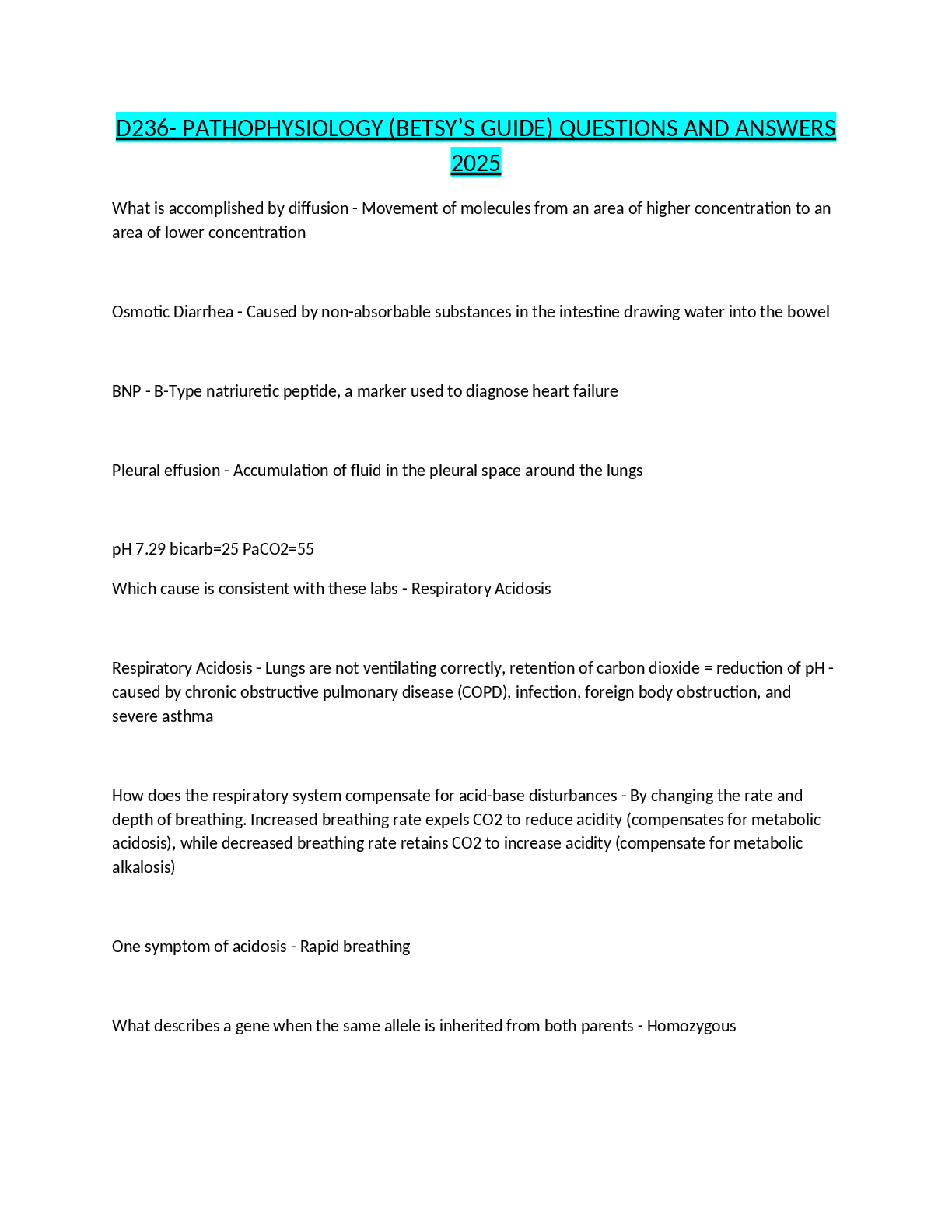 Preview image for D236 - Pathophysiology (Betsy's Guide) Questions and Answers 2025