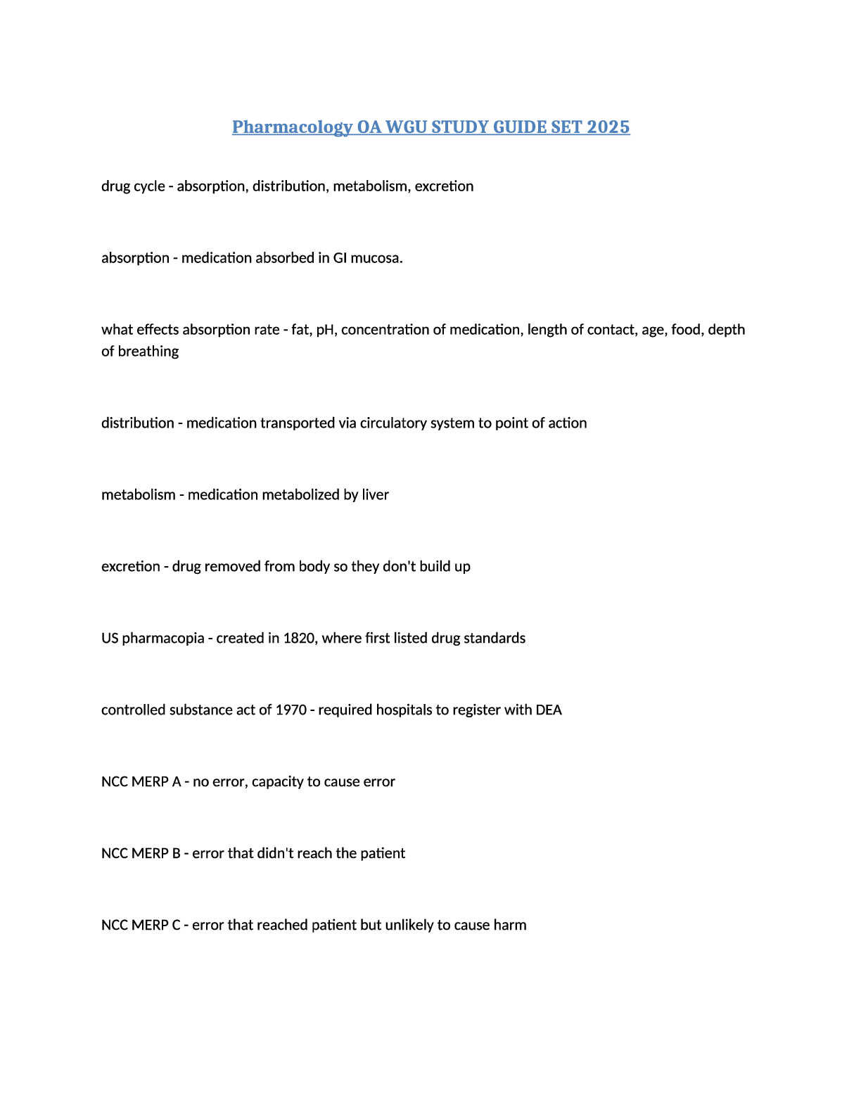Preview image for Pharmacology Open Access WGU Study Guide Set 2025