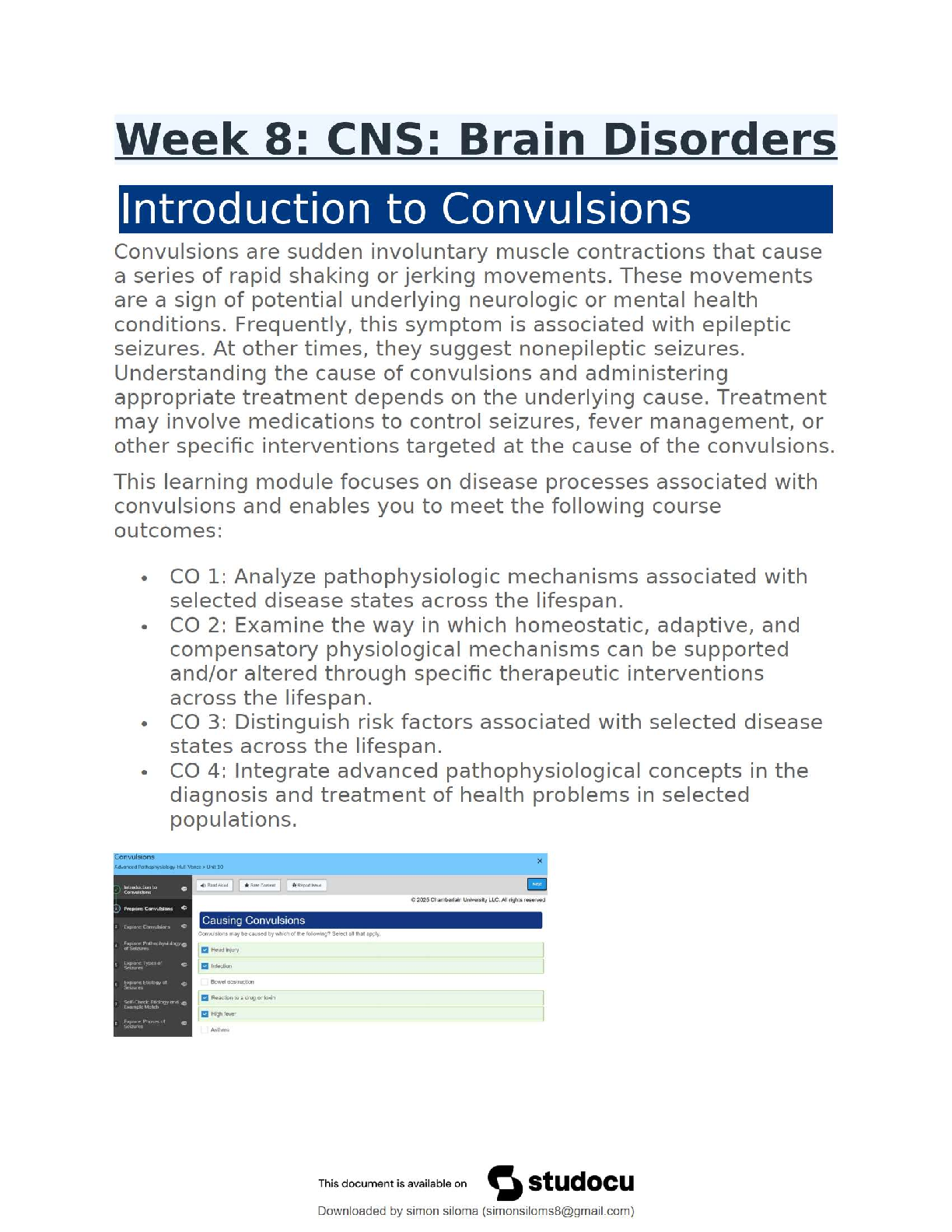 Preview of NR 507 Week 8 – CNS Brain Disorders / Convulsions, Headaches & Cranial Nerves / Study Guid