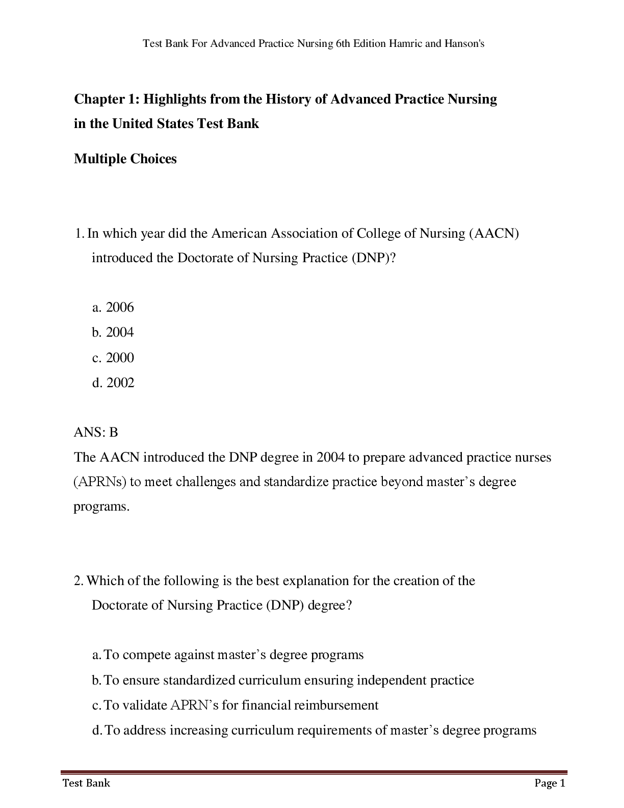 Preview image for Test Bank For Advanced Practice Nursing 6th Edition Hamric and Hanson's