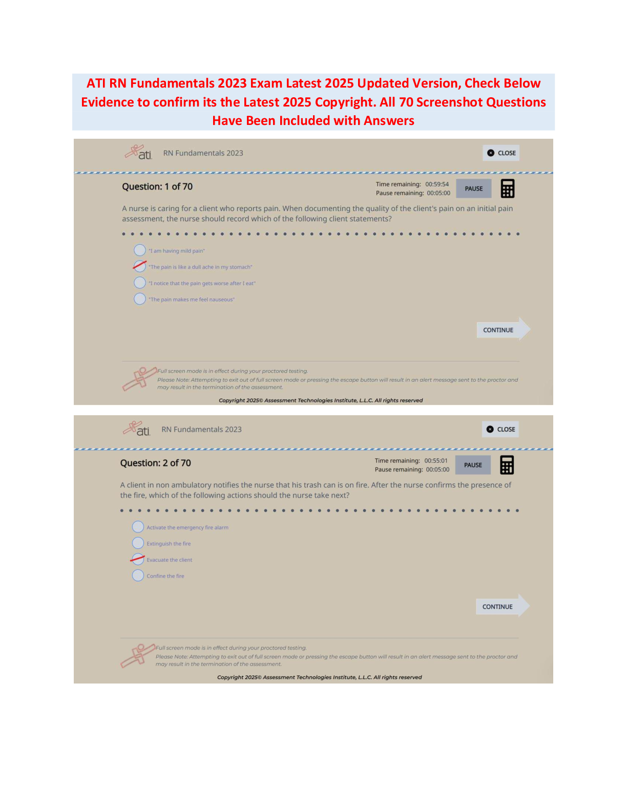 Preview image for ATI RN Fundamentals Proctored Exam | 70 Questions and Verified Answers| 100% Correct| Grade A+ (Latest 2025 Update) | Actual RN ATI Fundamentals Proctored Exam with NGN