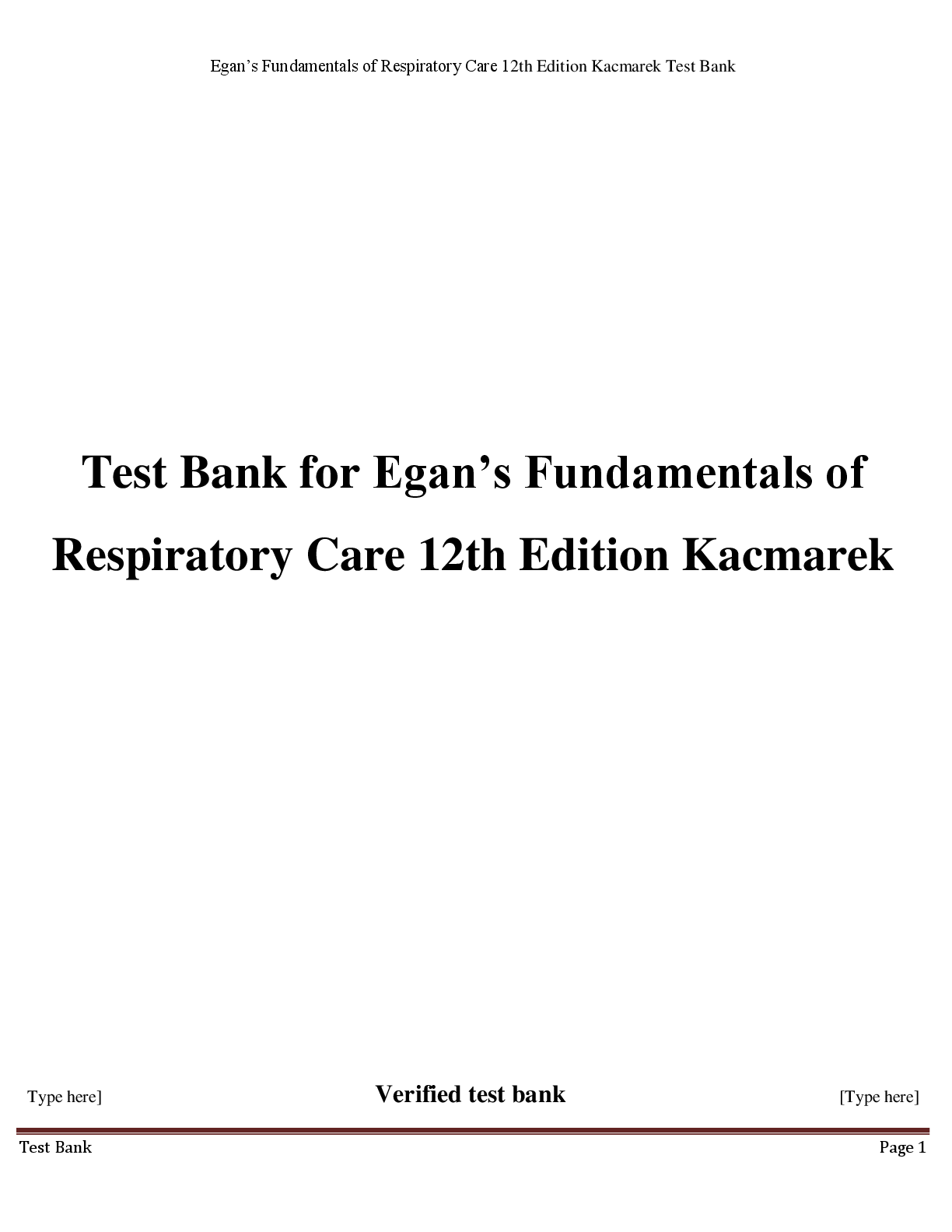 Preview image for Test Bank for Egan’s Fundamentals of  Respiratory Care 12th Edition Kacmarek